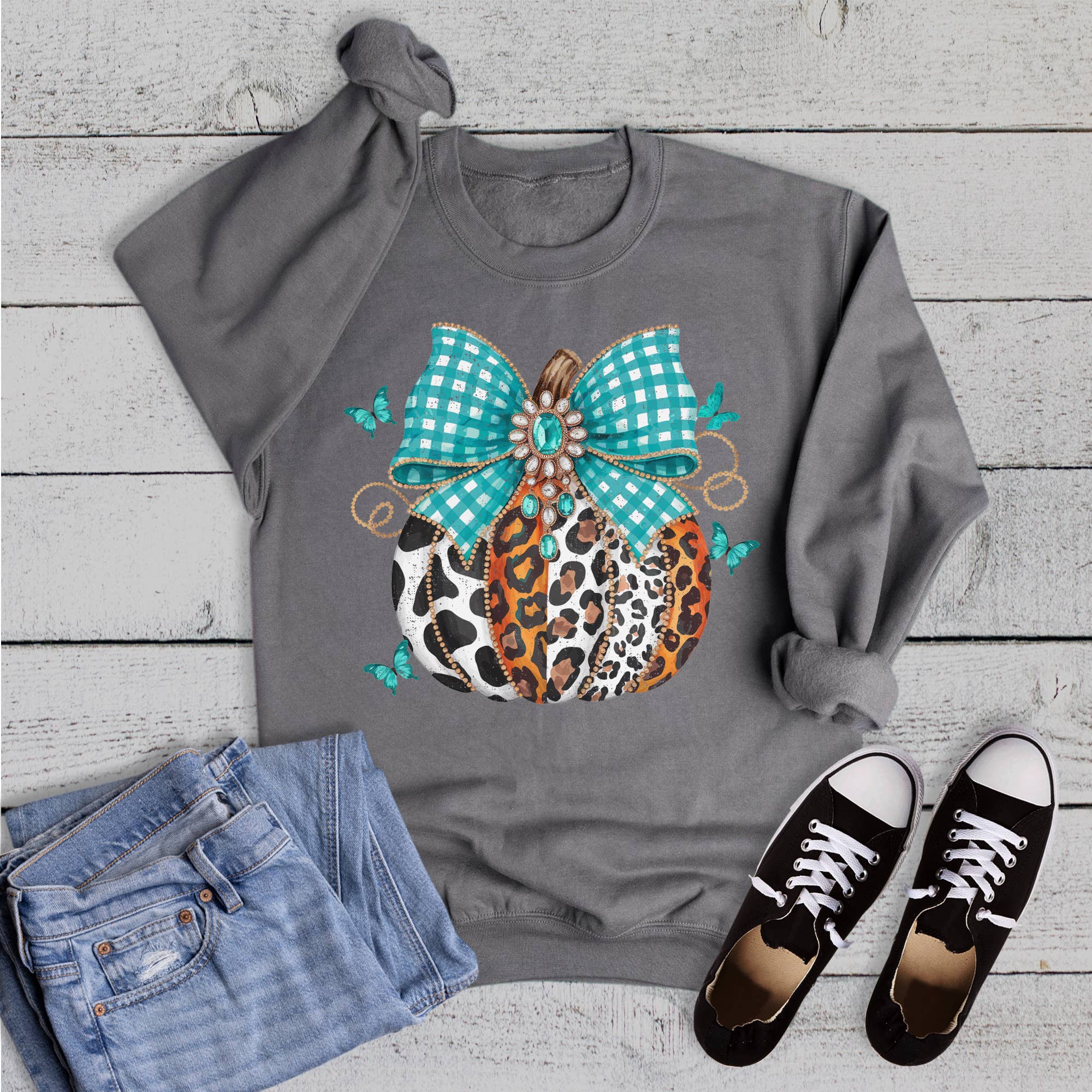 Western Fall Turquoise Bow Pumpkin Sweatshirt T-Shirts, Hoodie | PodTeesHub.com