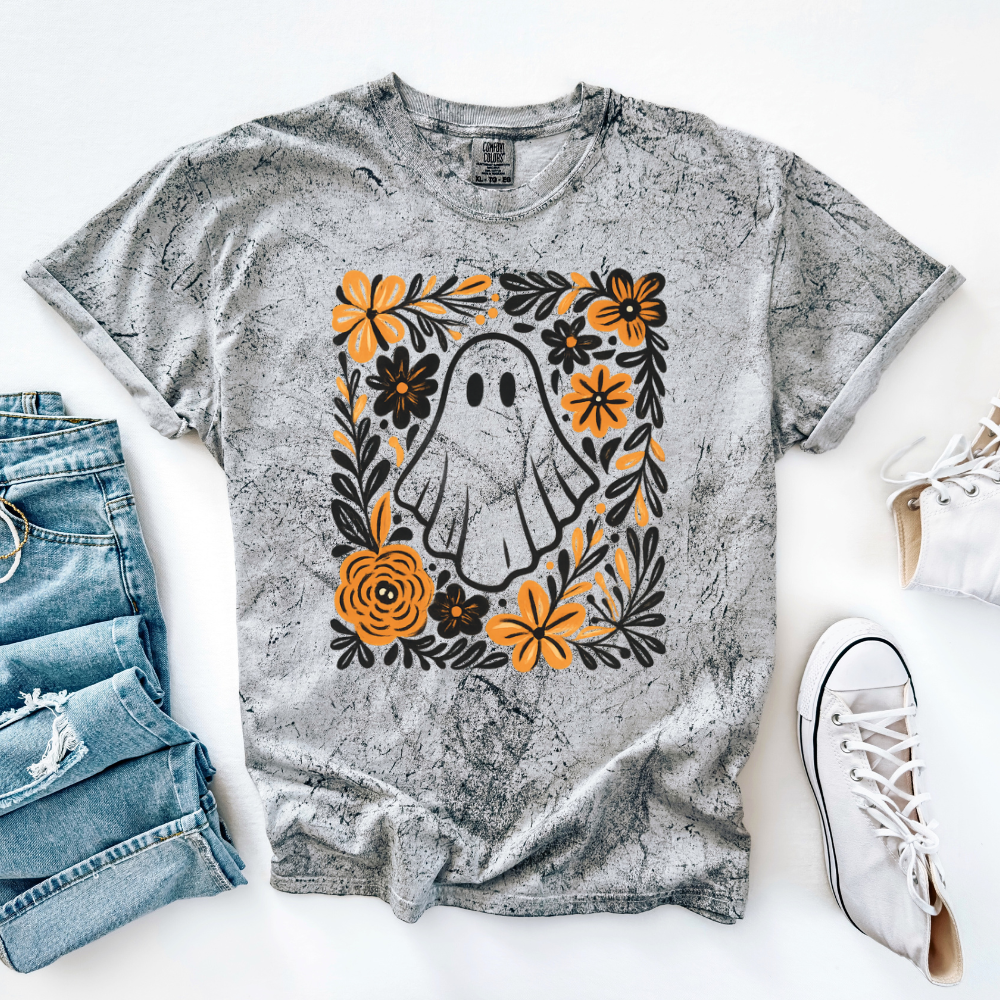 Floral Ghost | Unisex Color Blast T-Shirt Hoodie, Sweatshirt | PodTeesHub.com