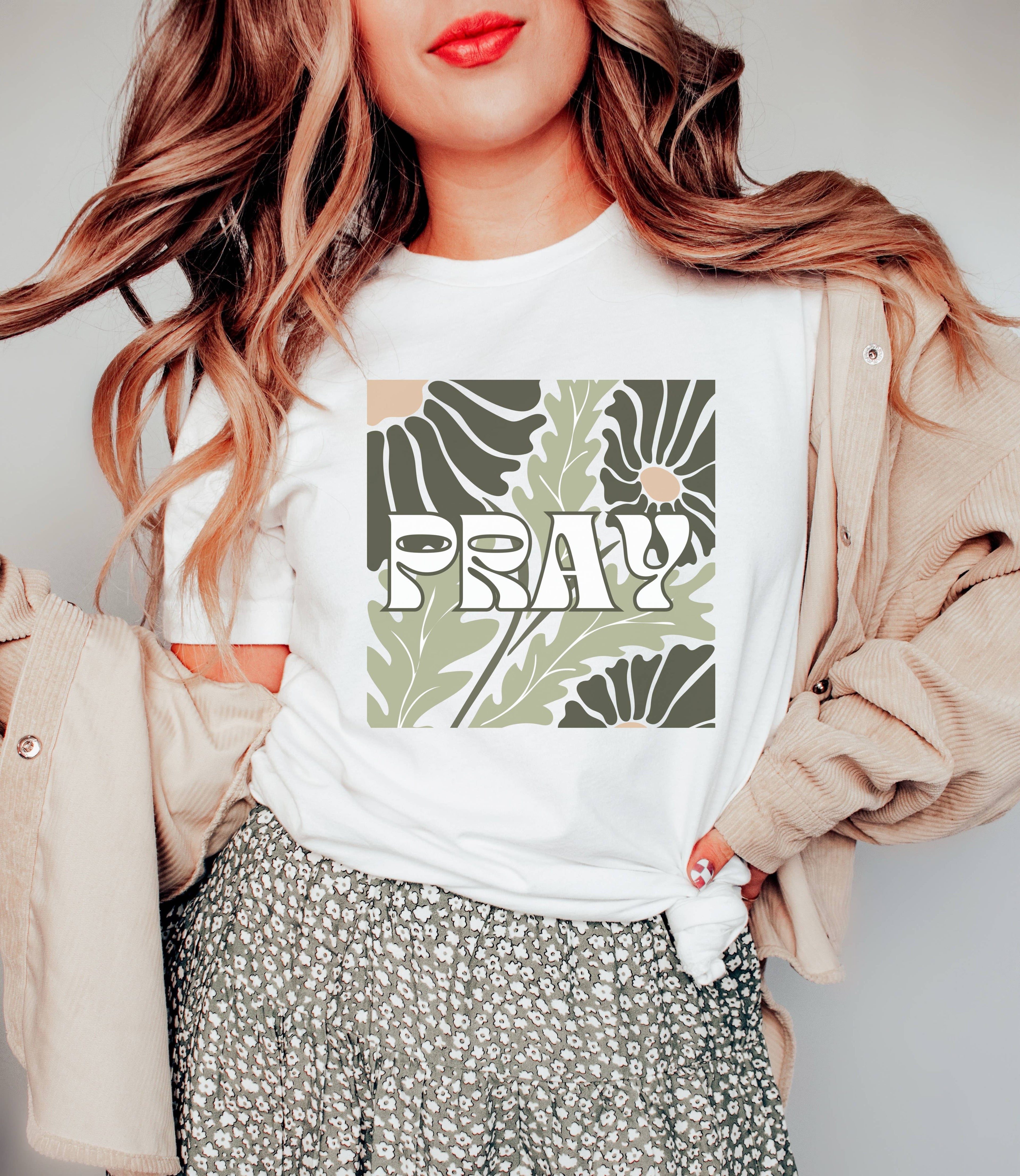 Retro Floral Pray | Christian T-Shirt Hoodie, Sweatshirt | PodTeesHub.com