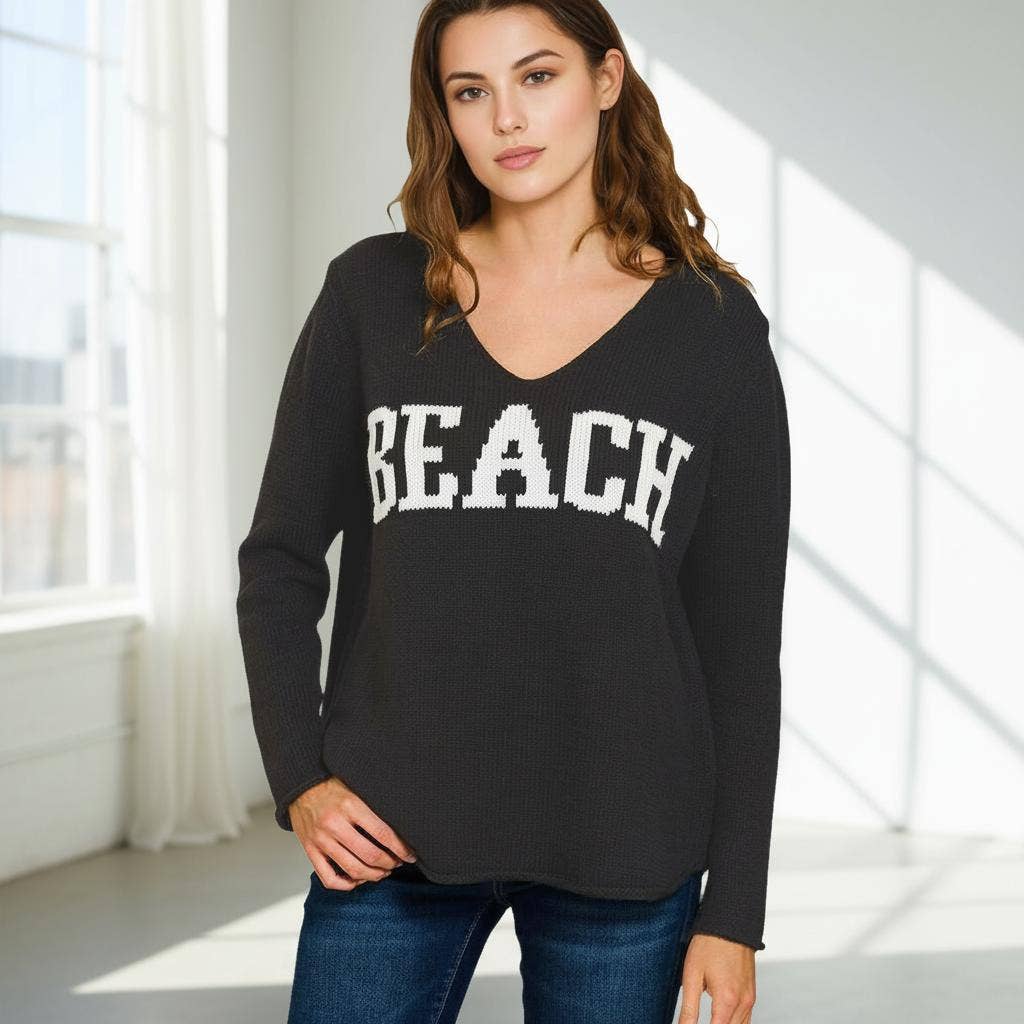',,,.Beach V Neck Sweater w/ Side Slits SI-28848 T-Shirts, Hoodie, Sweatshirt | PodTeesHub.com
