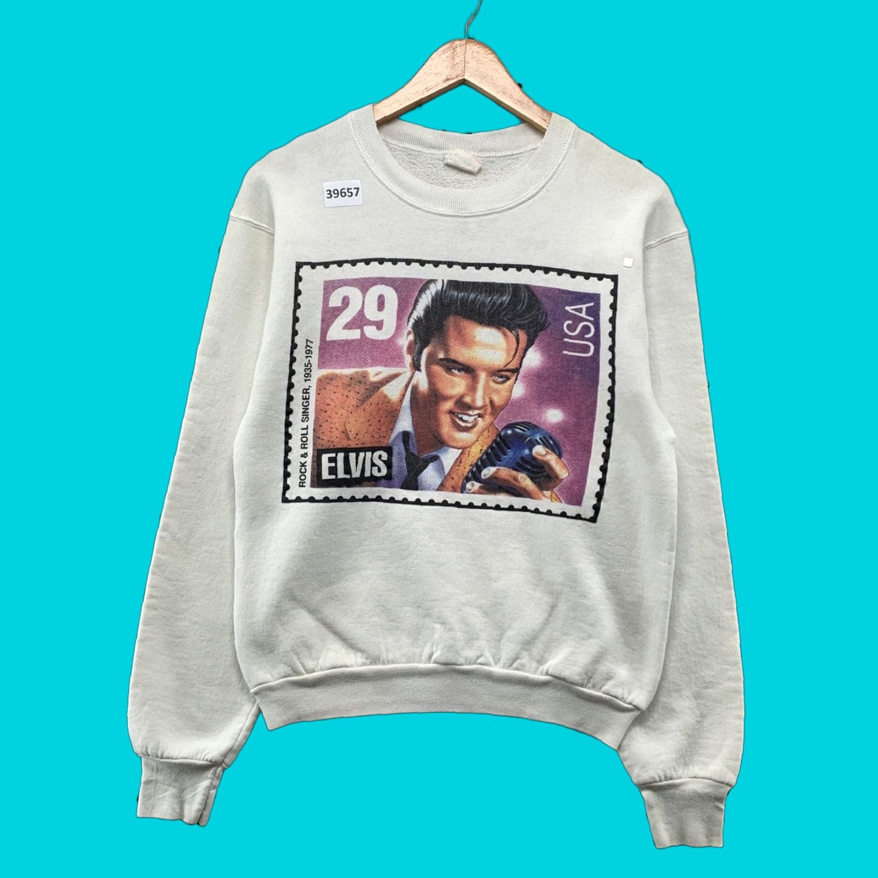 Fruit Of The Loom Vintage Elvis Usa Stamp Graphic Crewneck Sweatshirt Mens M Fits S Usa Shirt Pullov Hoodie | PodTeesHub.com