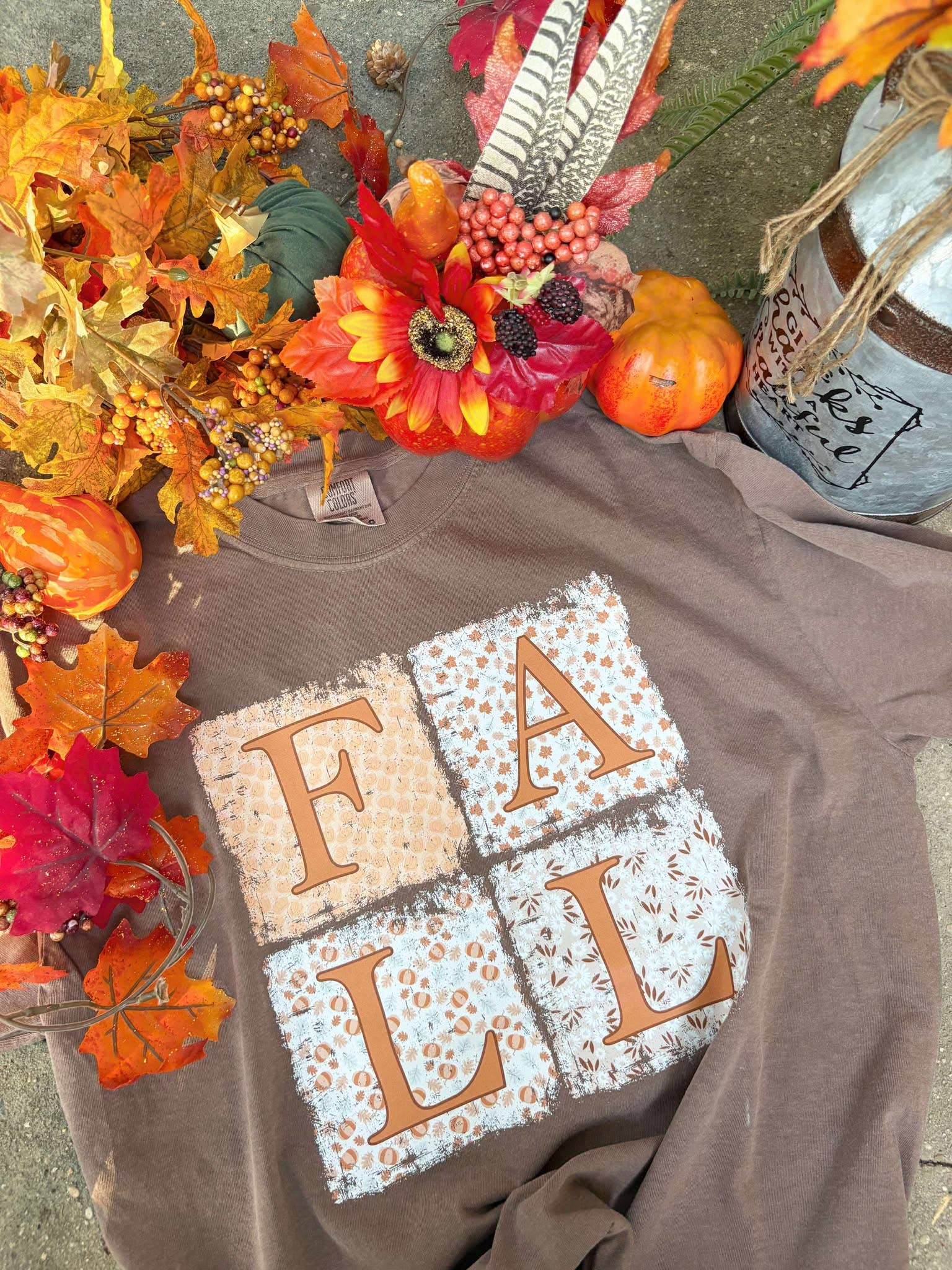 Fall Patchwork Graphic Tee Hoodie, Sweatshirt | PodTeesHub.com