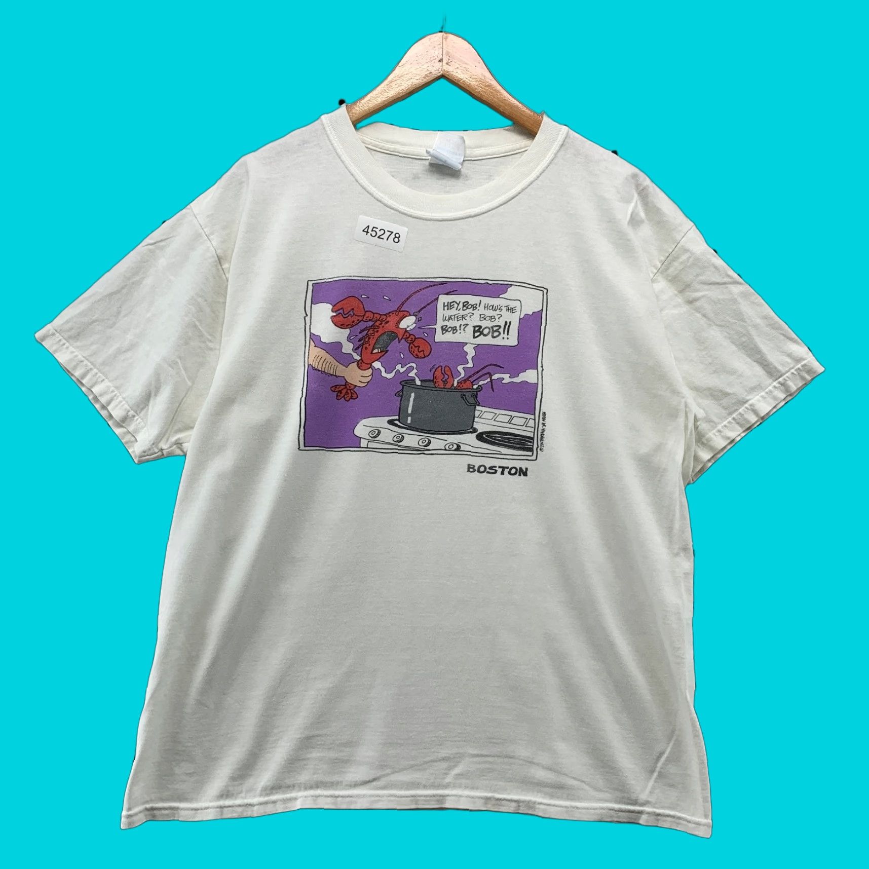 Gildan Vintage Lobster Funny Shirt Mens L White Gildan T Shirt Short Sleeve Crew Neck Cotton Graphic Hoodie, Sweatshirt