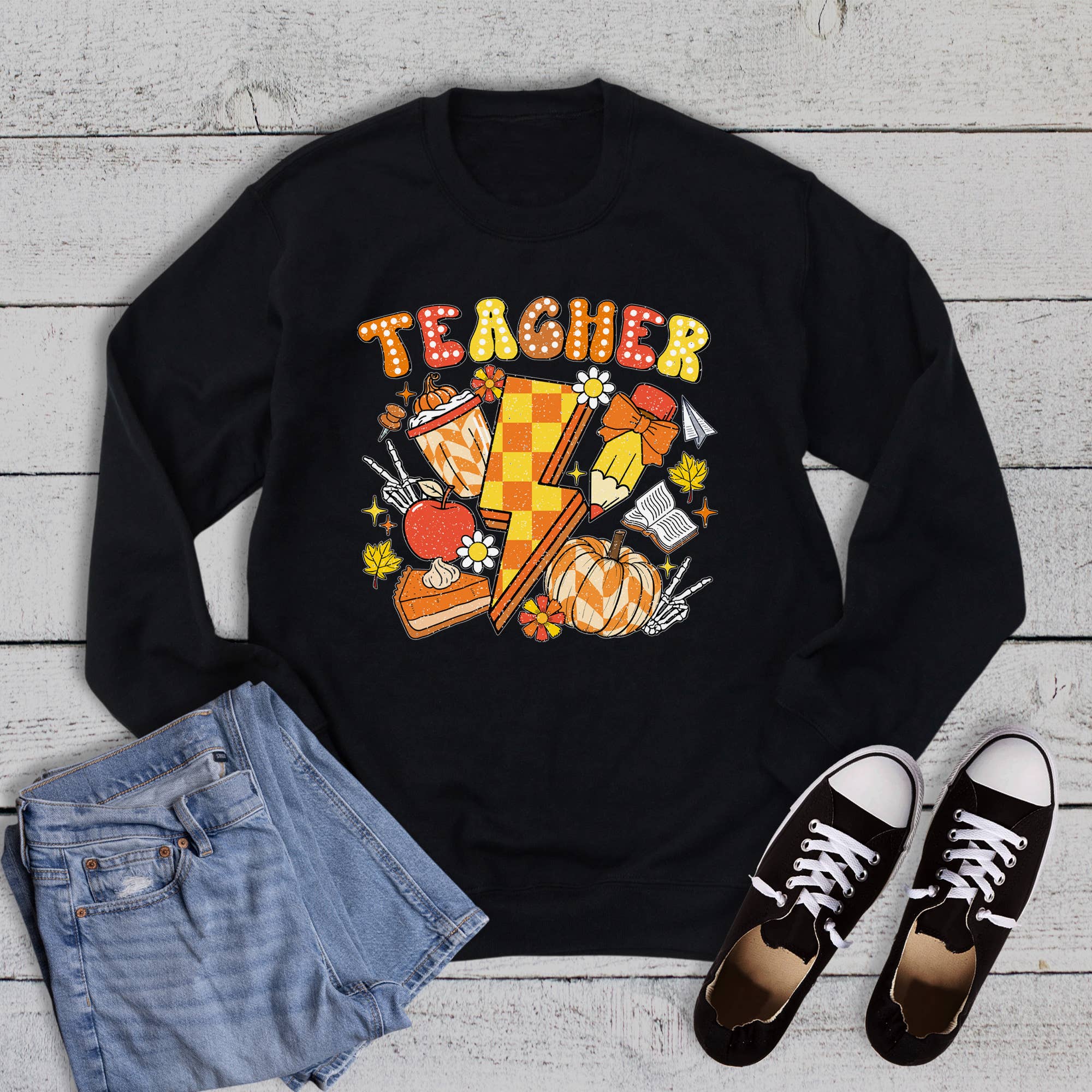 Fall Teacher Lightning Bolt Sweatshirt T-Shirts, Hoodie | PodTeesHub.com