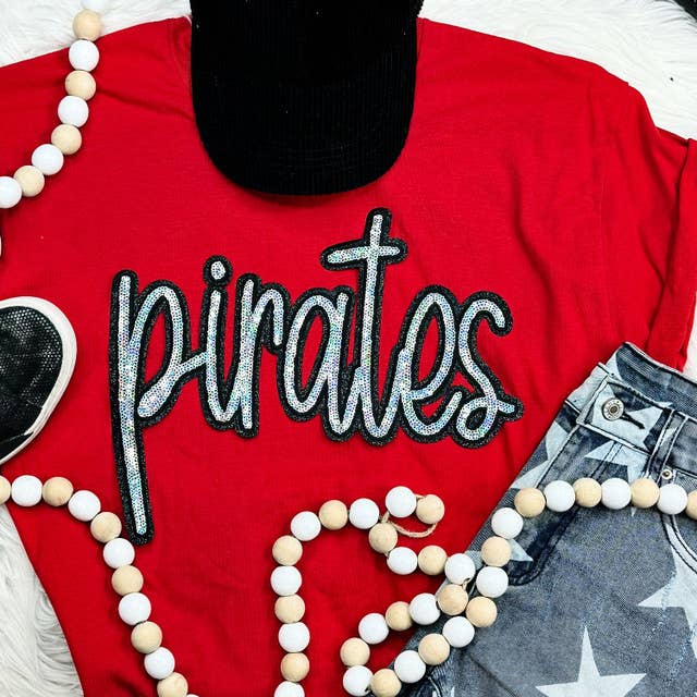Pirates Sequin Patch Red Everyday Tee Hoodie, Sweatshirt | PodTeesHub.com