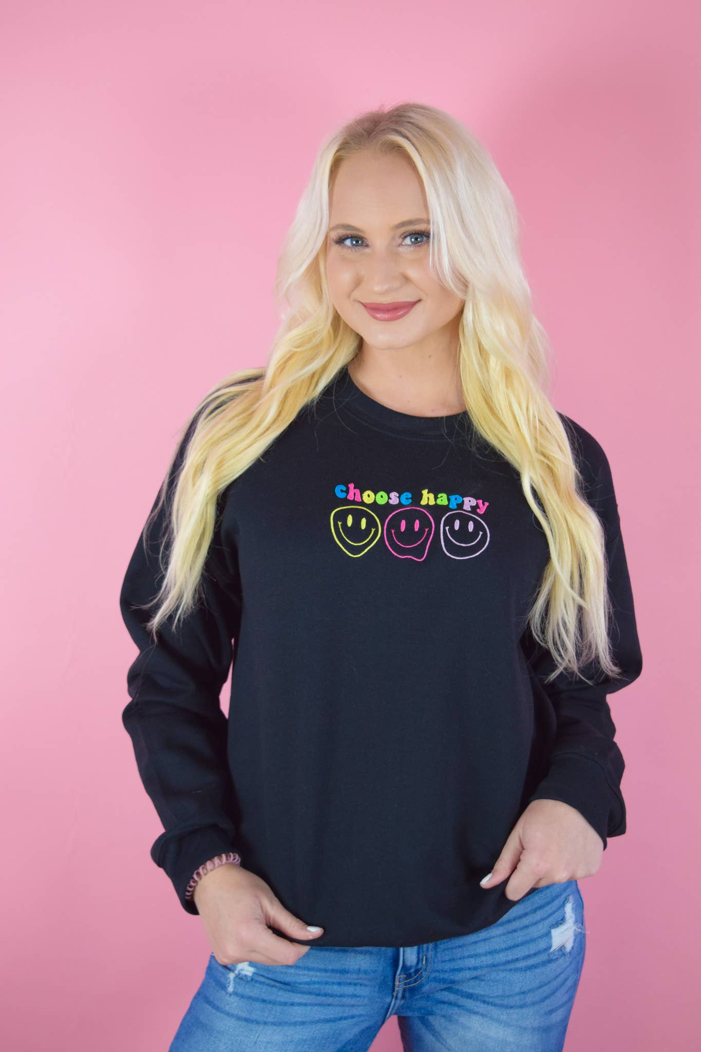 Choose Happy Embroidered Sweater T-Shirts, Hoodie, Sweatshirt | PodTeesHub.com