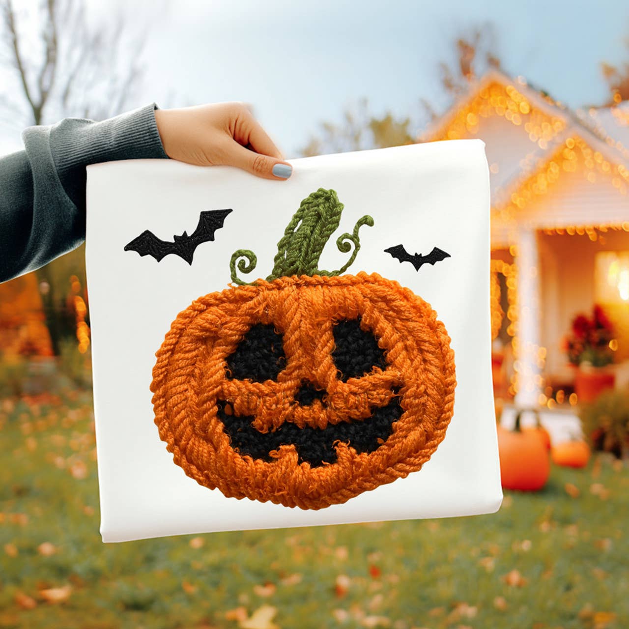 Jack-O’-Lantern Faux Yarn Tee Hoodie, Sweatshirt | PodTeesHub.com
