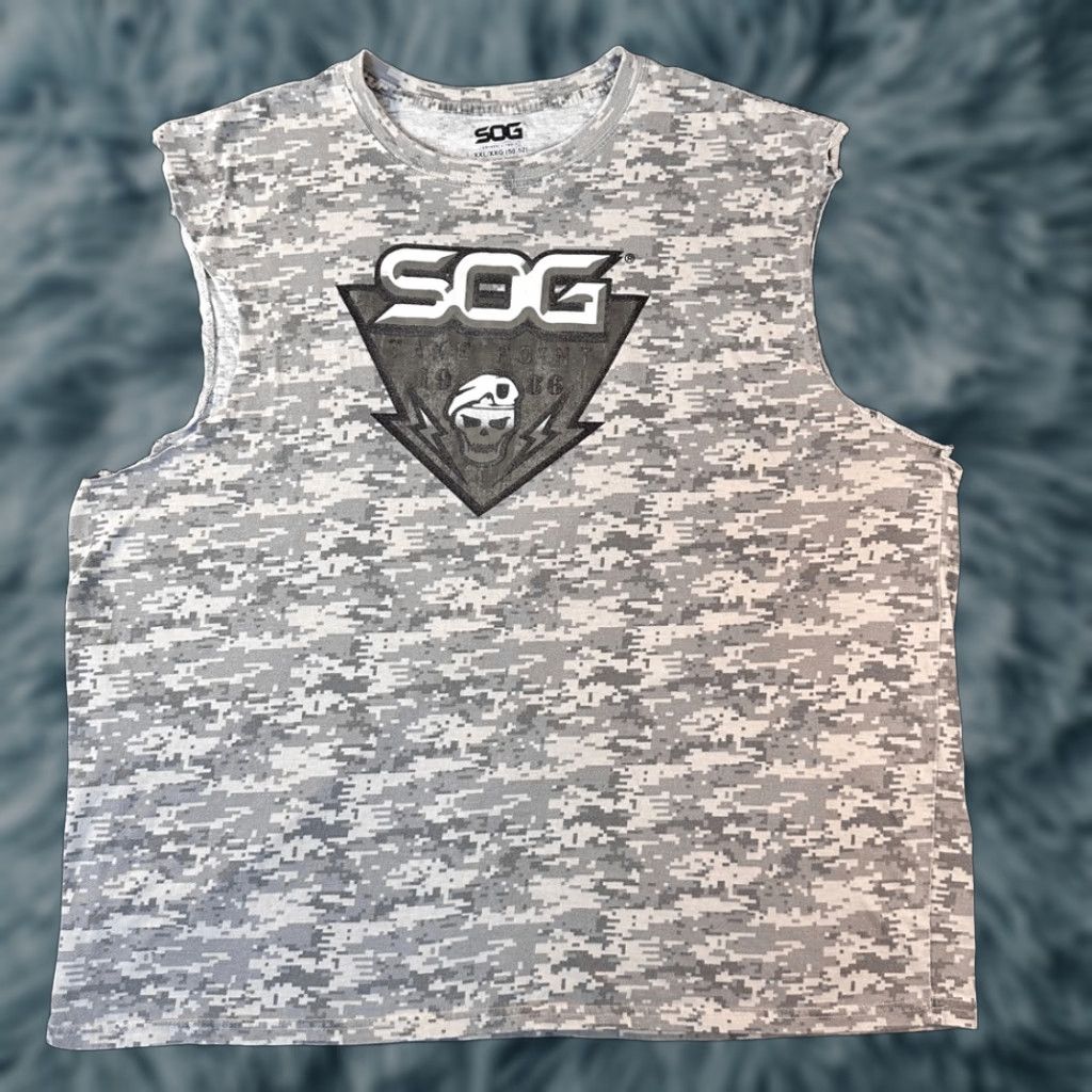 Vintage Sog T Shirt Mens 2xl Black Camouflage Camo Digital Cutoff Workout Gym Tactical Shirt Hoodie, Sweatshirt