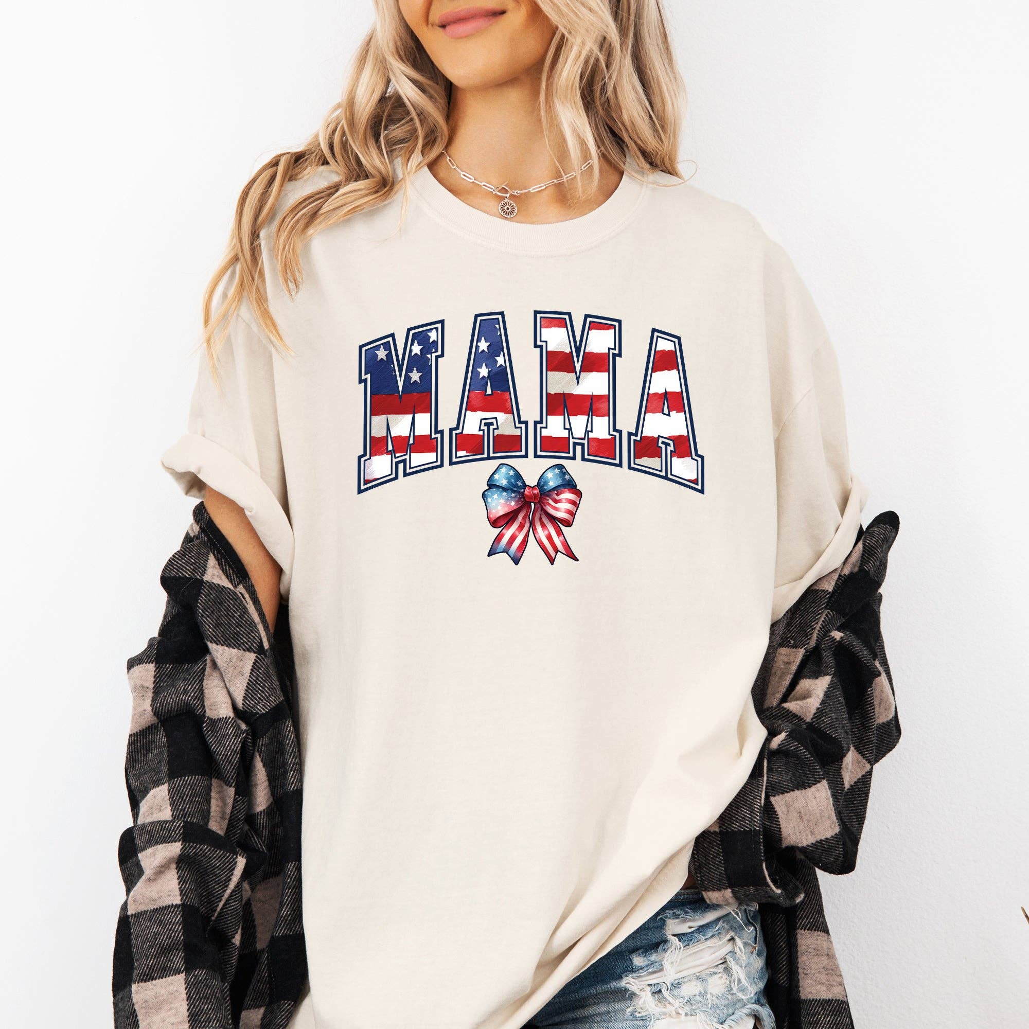 Mama, USA Flag, Patriotic Bow America, 4th of July Tshirt Hoodie, Sweatshirt | PodTeesHub.com