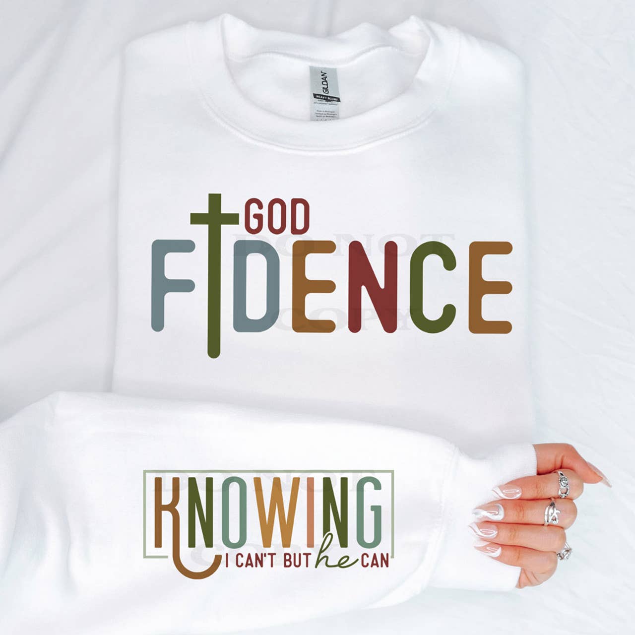 Godfidence + Sleeve Crewneck Sweatshirt T-Shirts, Hoodie | PodTeesHub.com