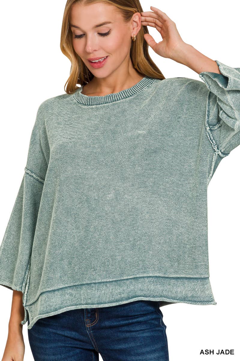 .1219 Washed 3/4 Sleeve Boxy Sweater SI-28191 T-Shirts, Hoodie, Sweatshirt | PodTeesHub.com
