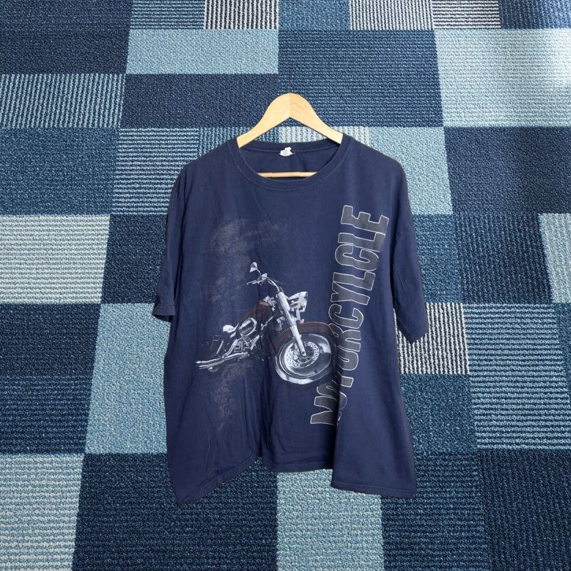 Anvil Vintage Y2k Big Print Motorcycle Mens T Shirt 2xl Faded Blue Cotton Anvil Crew Neck Short Slee Hoodie, Sweatshirt
