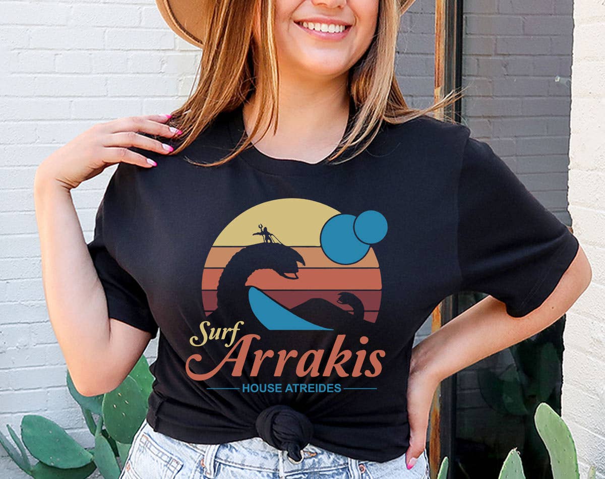 Surf Arrakis - Funny Dune Inspired T-Shirt Hoodie, Sweatshirt | PodTeesHub.com