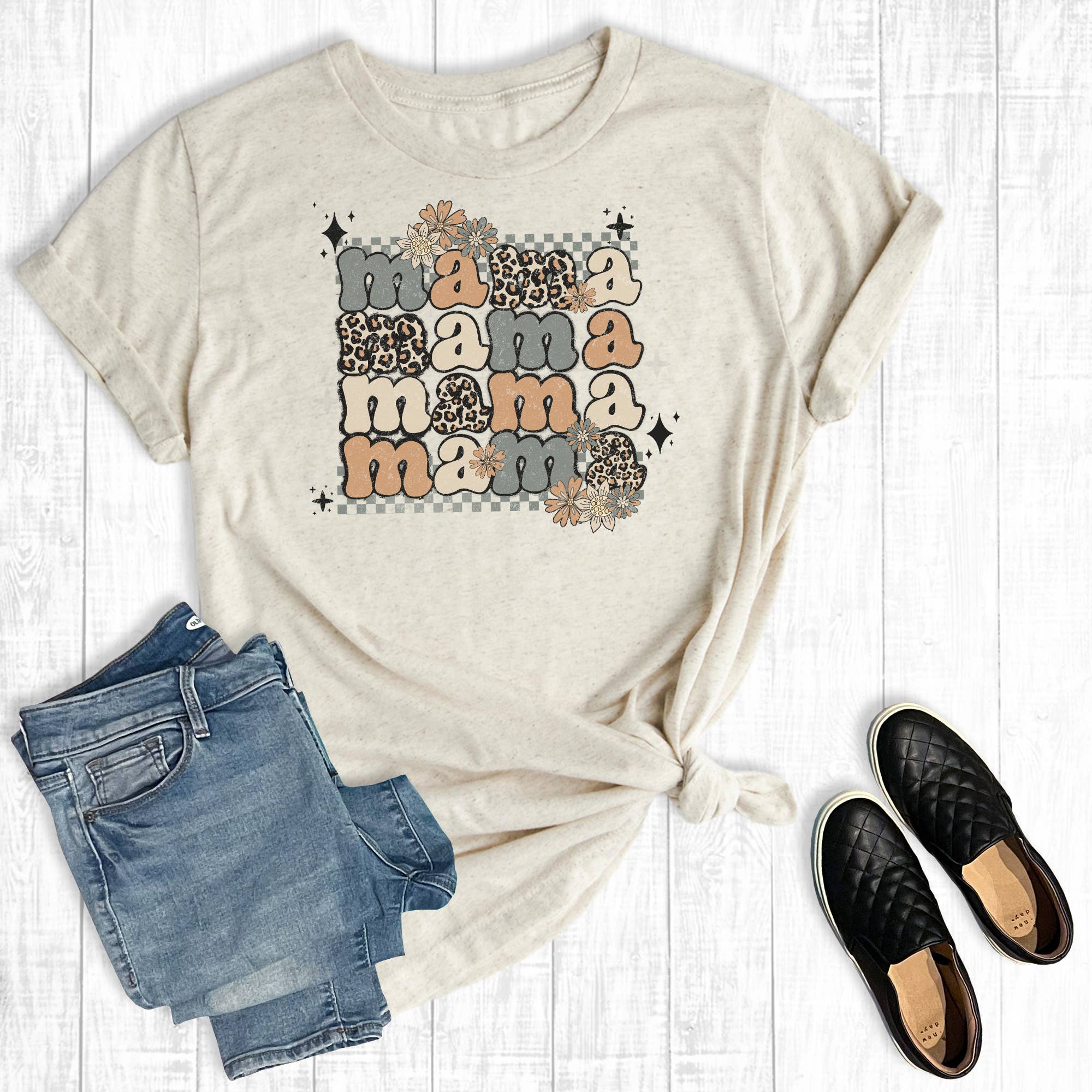 Retro Leopard Mama Floral Graphic Tee Hoodie, Sweatshirt | PodTeesHub.com