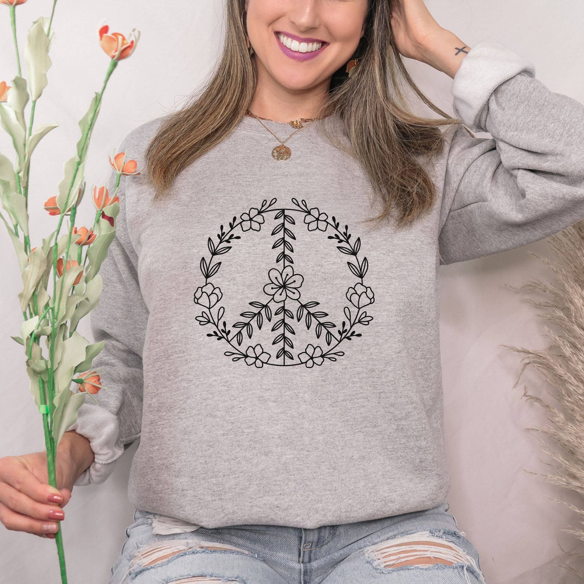 Botanical Peace Sign Unisex Sweatshirt - Hoodie/Crewneck T-Shirts | PodTeesHub.com