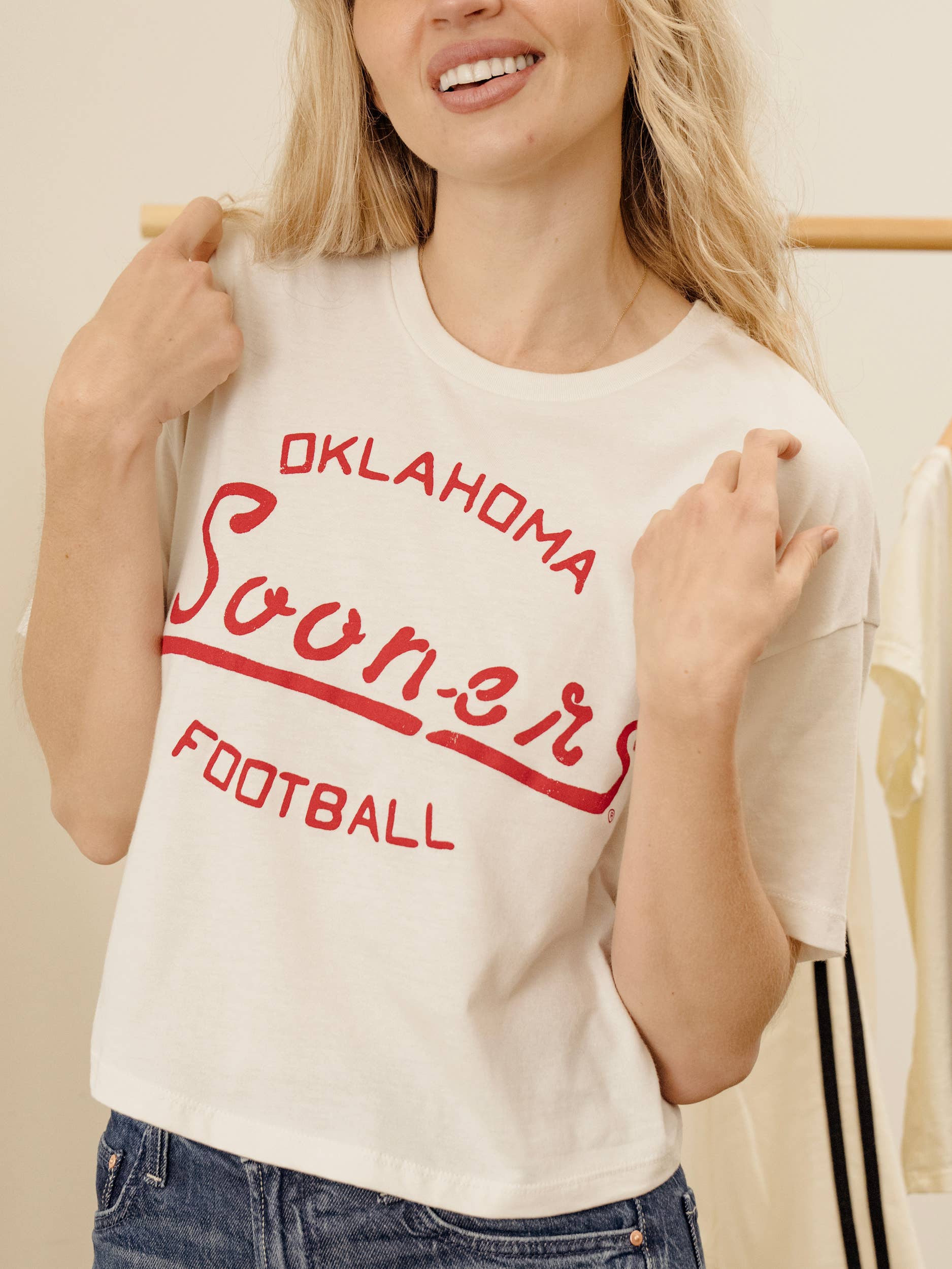 Ou Sooners Football Stencil Off White Cropped Tee Hoodie, Sweatshirt | PodTeesHub.com