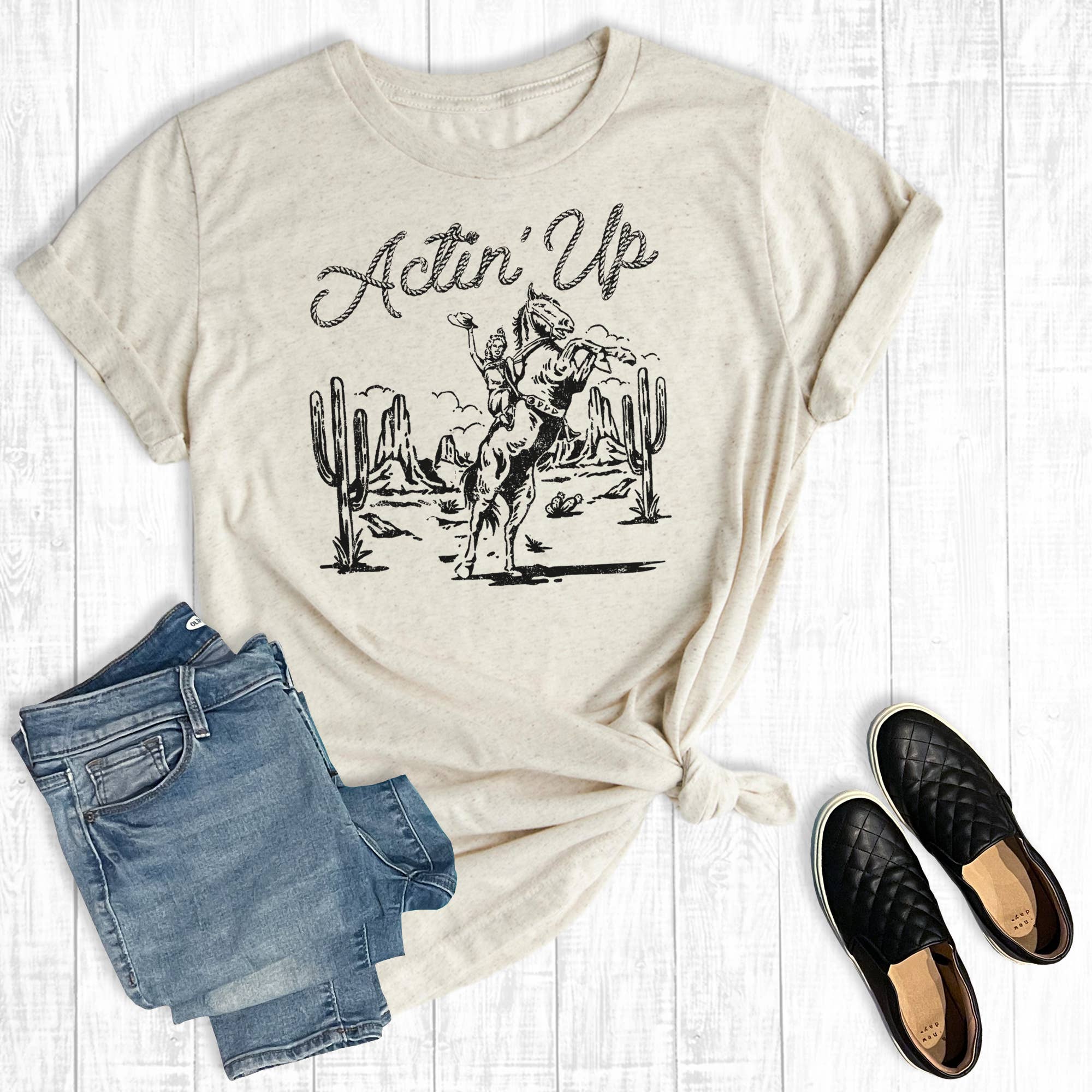 Western Funny Cowgirl Acting Up Graphic Tee Hoodie, Sweatshirt | PodTeesHub.com