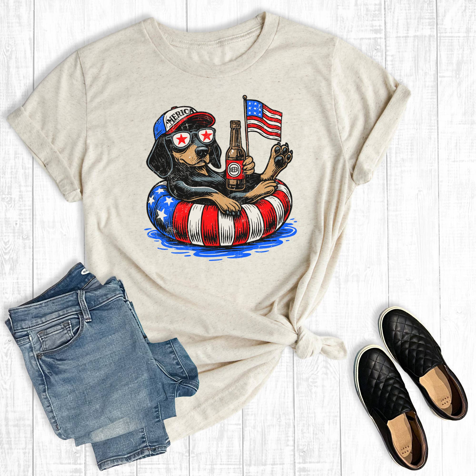 4th of July Western Patriotic Dog Graphic Tee Hoodie, Sweatshirt | PodTeesHub.com