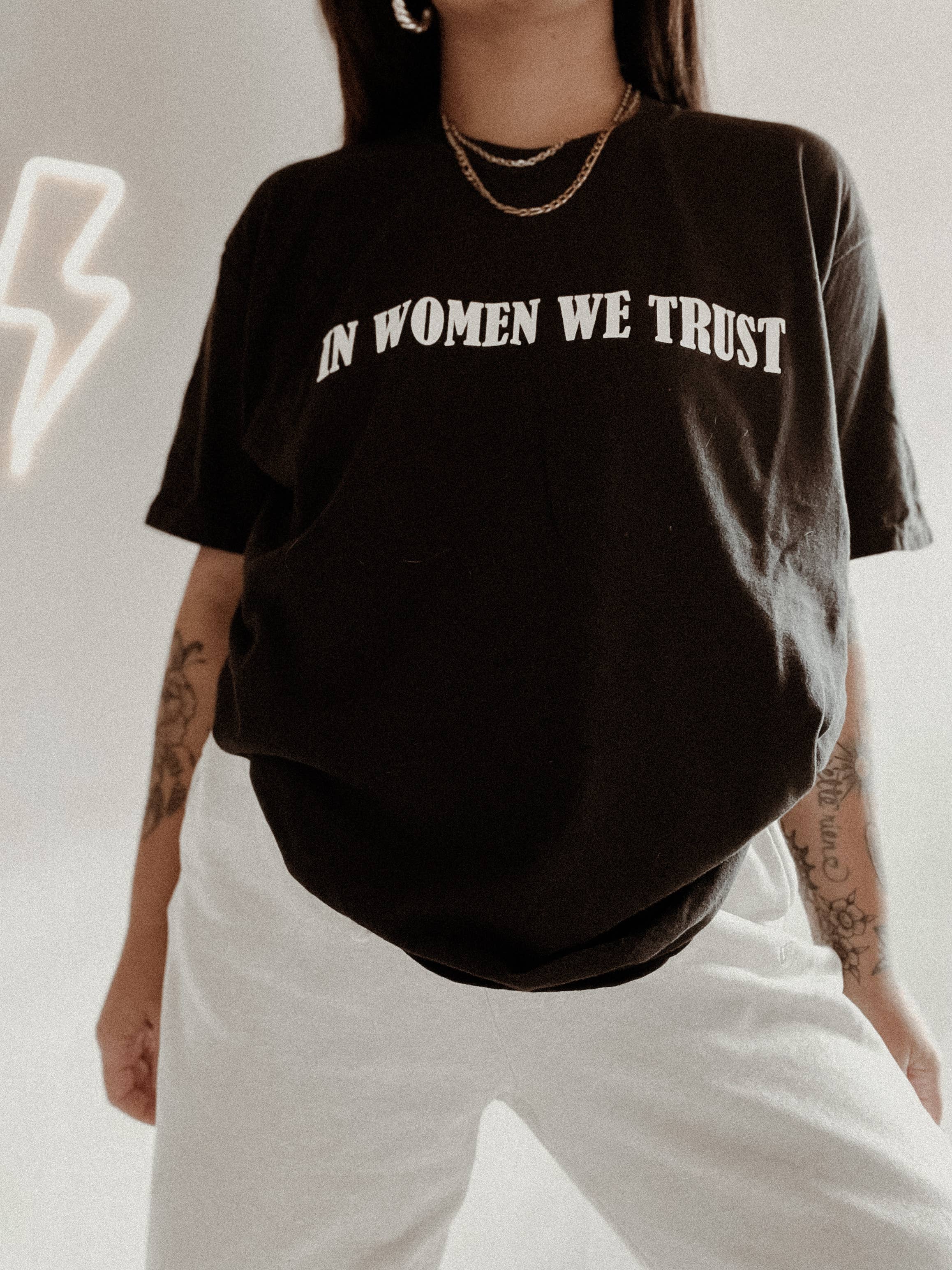 In Women We Trust Feminist Women’S Graphic Tee -  Black Hoodie, Sweatshirt | PodTeesHub.com