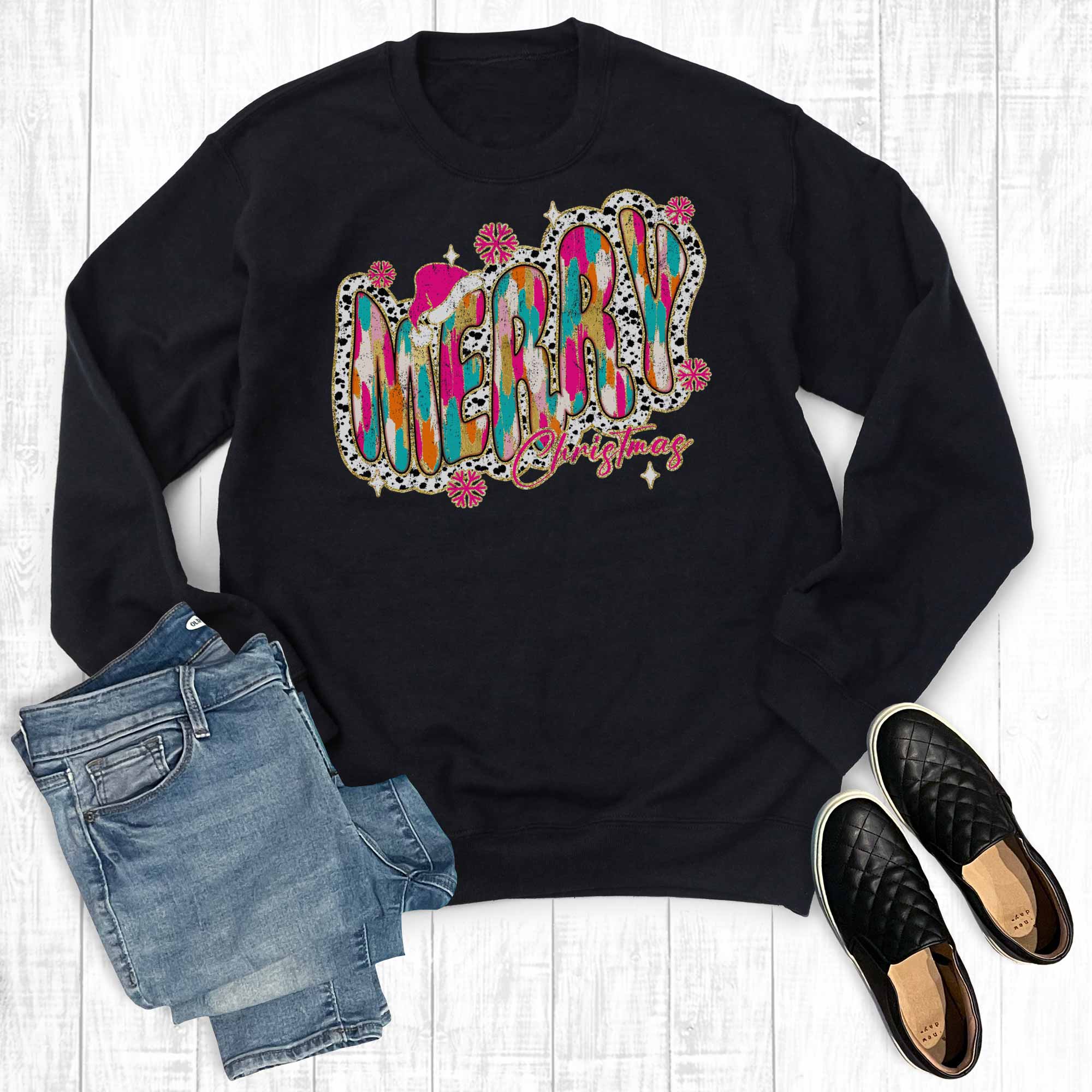 Retro Colorful Merry Christmas Sweatshirt T-Shirts, Hoodie | PodTeesHub.com