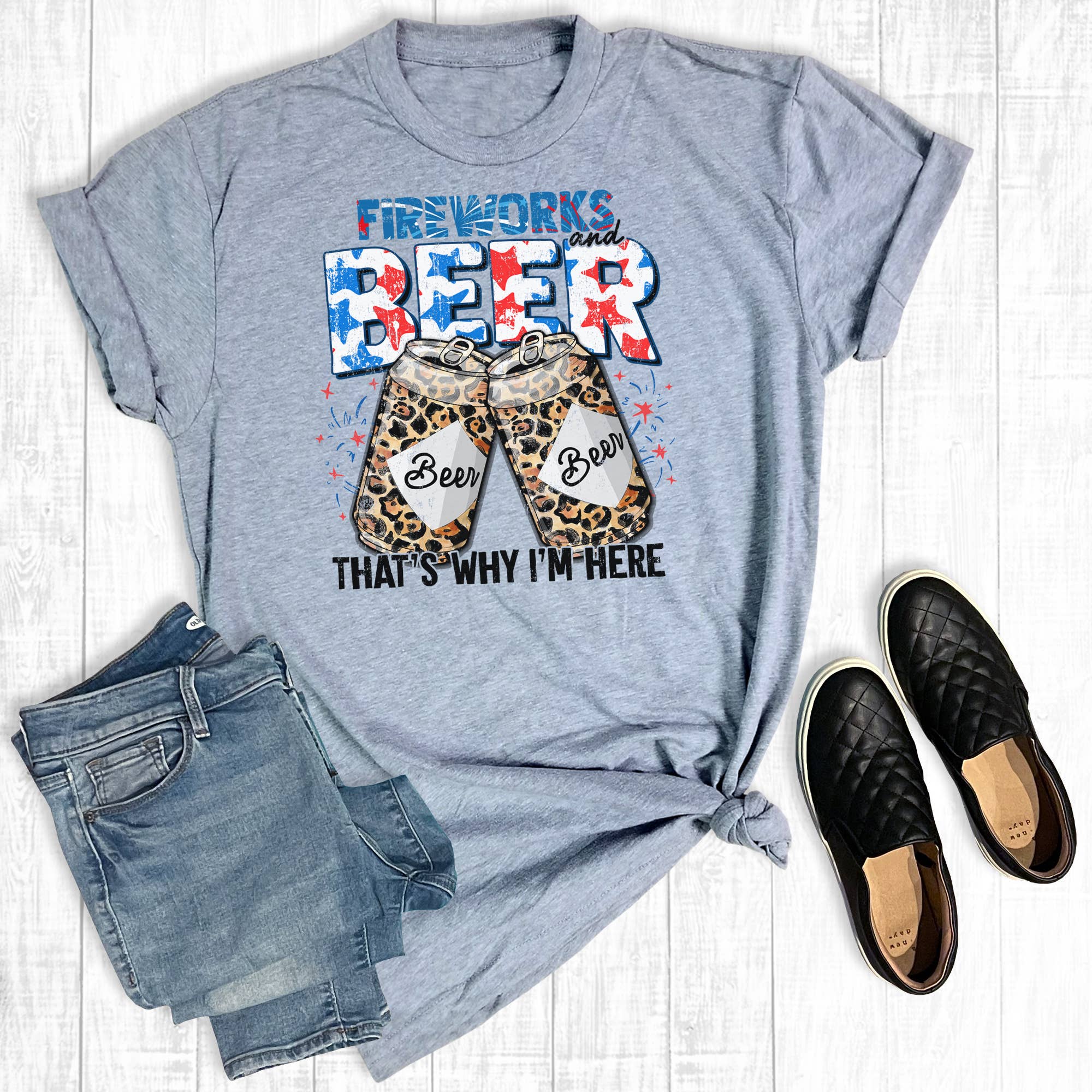 July 4th Fireworks and Beer That's Why I'm Here Graphic Tee Hoodie, Sweatshirt | PodTeesHub.com
