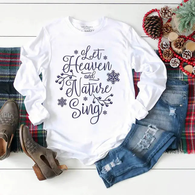 Let Heaven and Nature Sing Long Sleeve Christmas Shirt Hoodie, Sweatshirt | PodTeesHub.com
