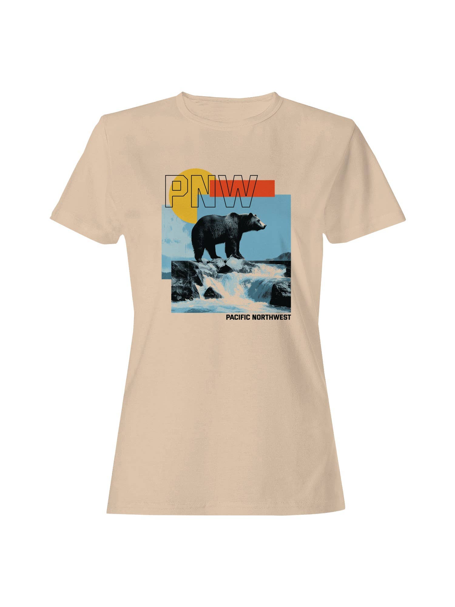 Pnw Bear with Scenic Cascade Women's T-Shirt Hoodie, Sweatshirt | PodTeesHub.com
