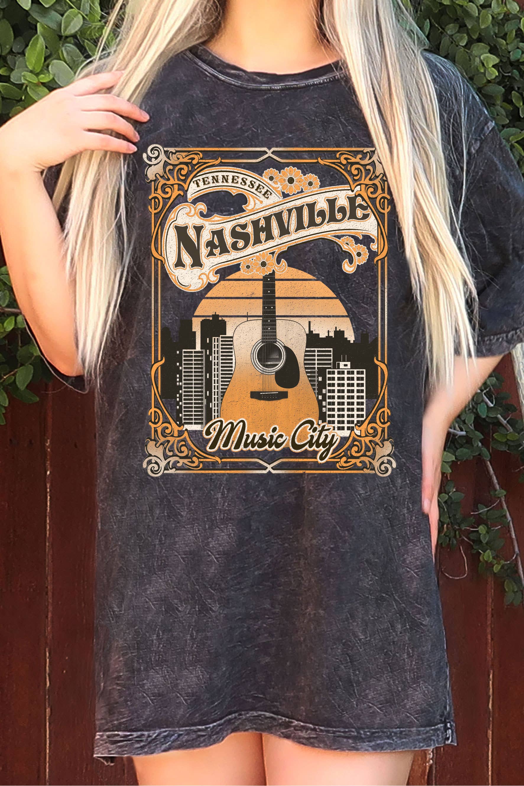 Nashville Music City Oversize Mineral Graphic Tshirt Hoodie, Sweatshirt | PodTeesHub.com