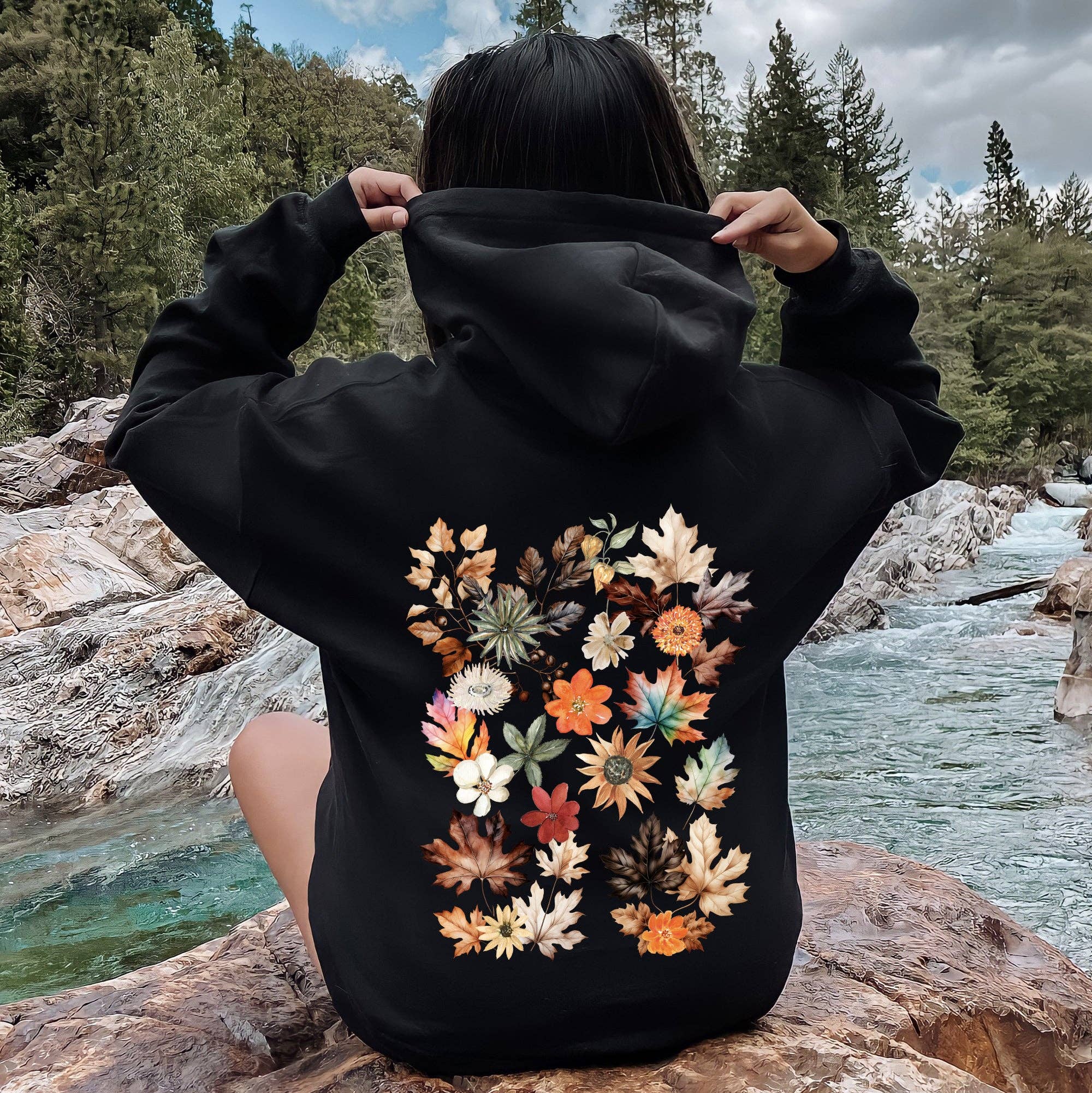 Lush Leaves Artistic Floral Print Hoodie T-Shirts, Sweatshirt | PodTeesHub.com