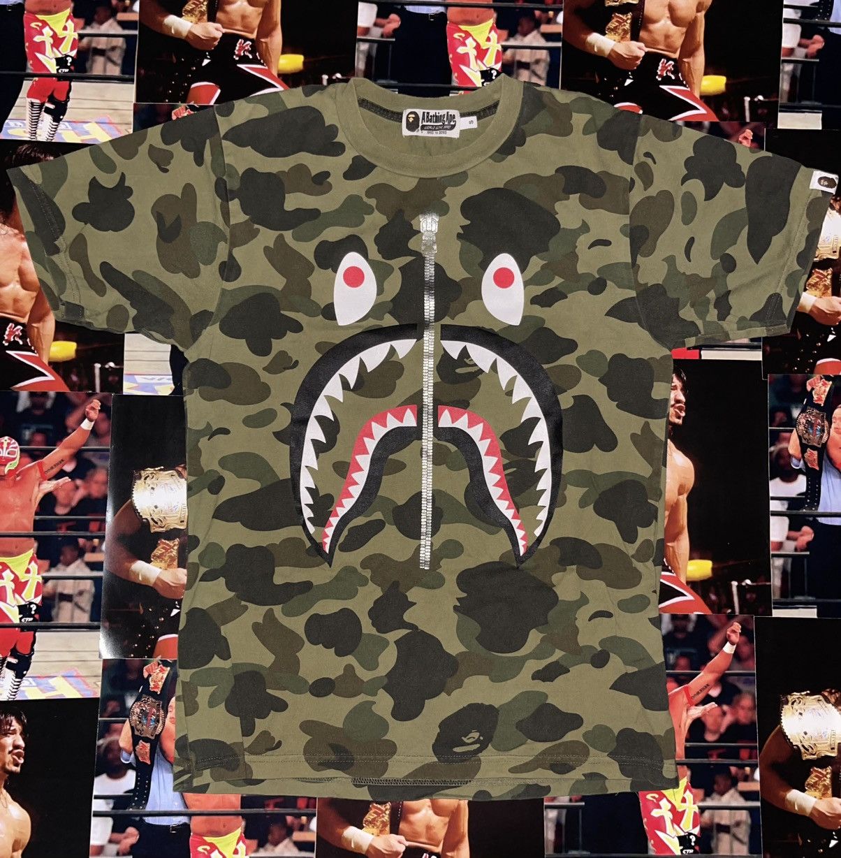 Bape 1st Camo Shark Tee Green S Hoodie, Sweatshirt | PodTeesHub.com