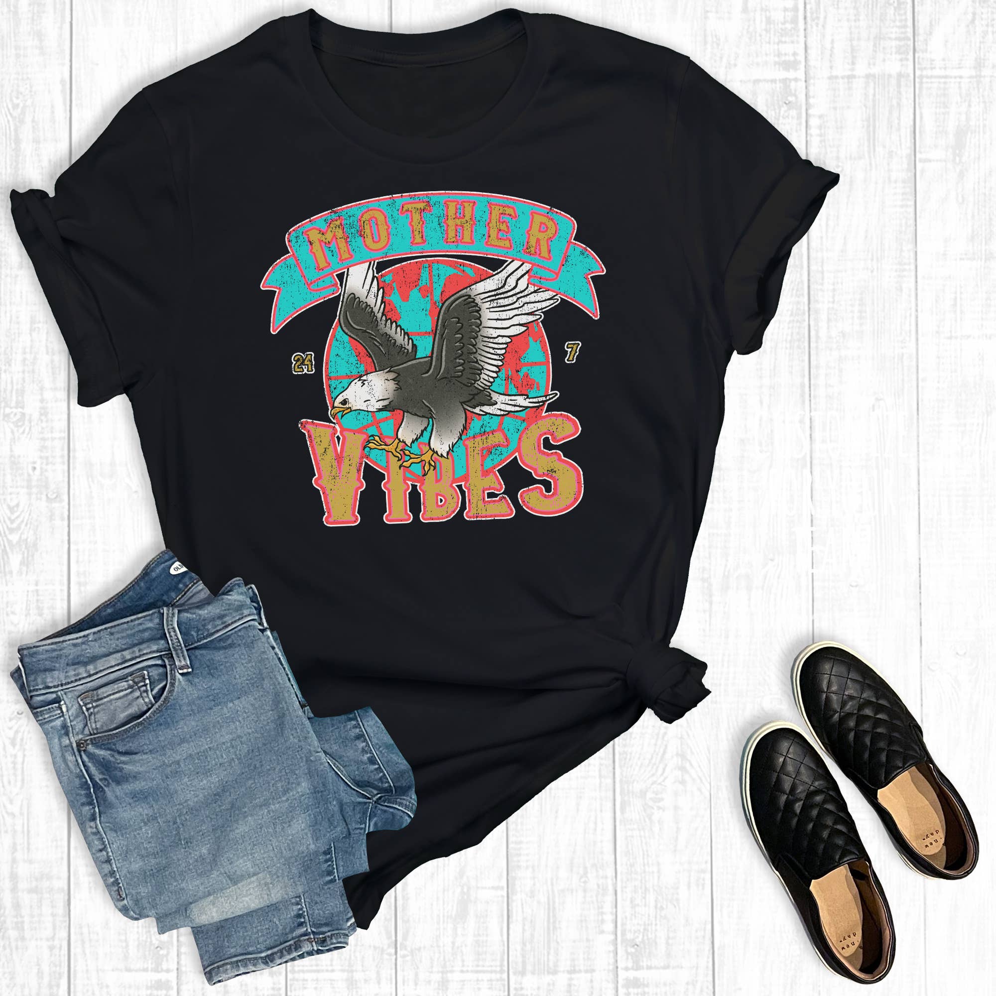 Mother Vibes Eagle Graphic Tee Hoodie, Sweatshirt | PodTeesHub.com
