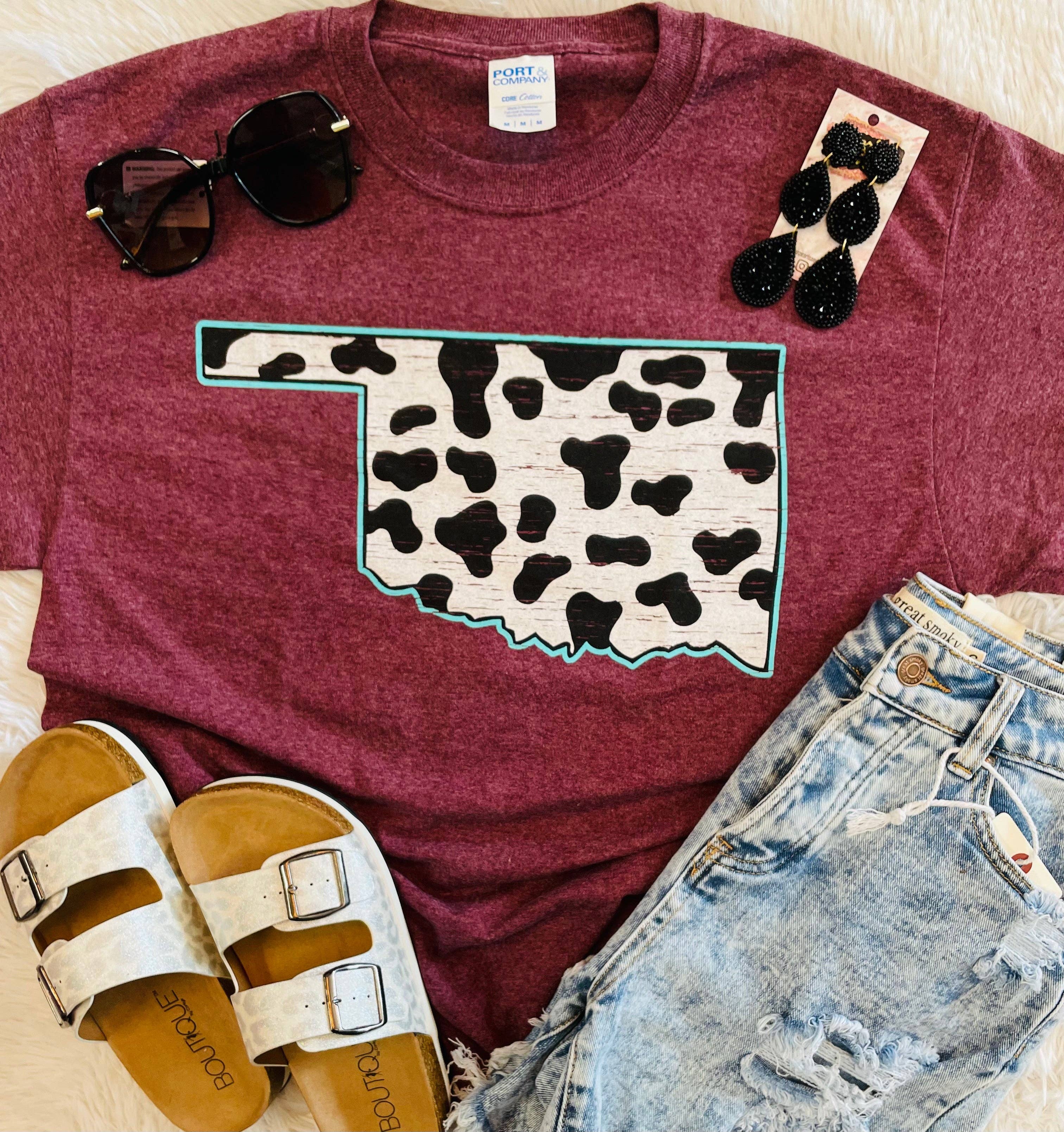 Oklahoma Cowprint Tee Hoodie, Sweatshirt | PodTeesHub.com