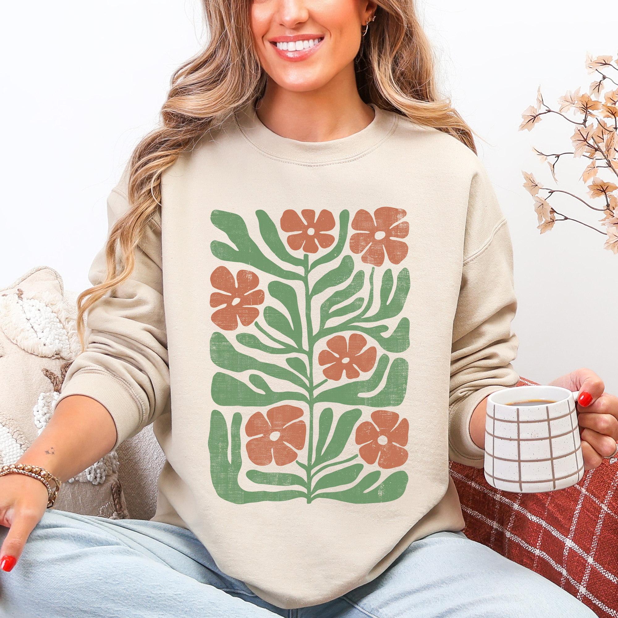 Terracotta Flower Botanical, Vintage Boho, Nature Sweatshirt T-Shirts, Hoodie | PodTeesHub.com