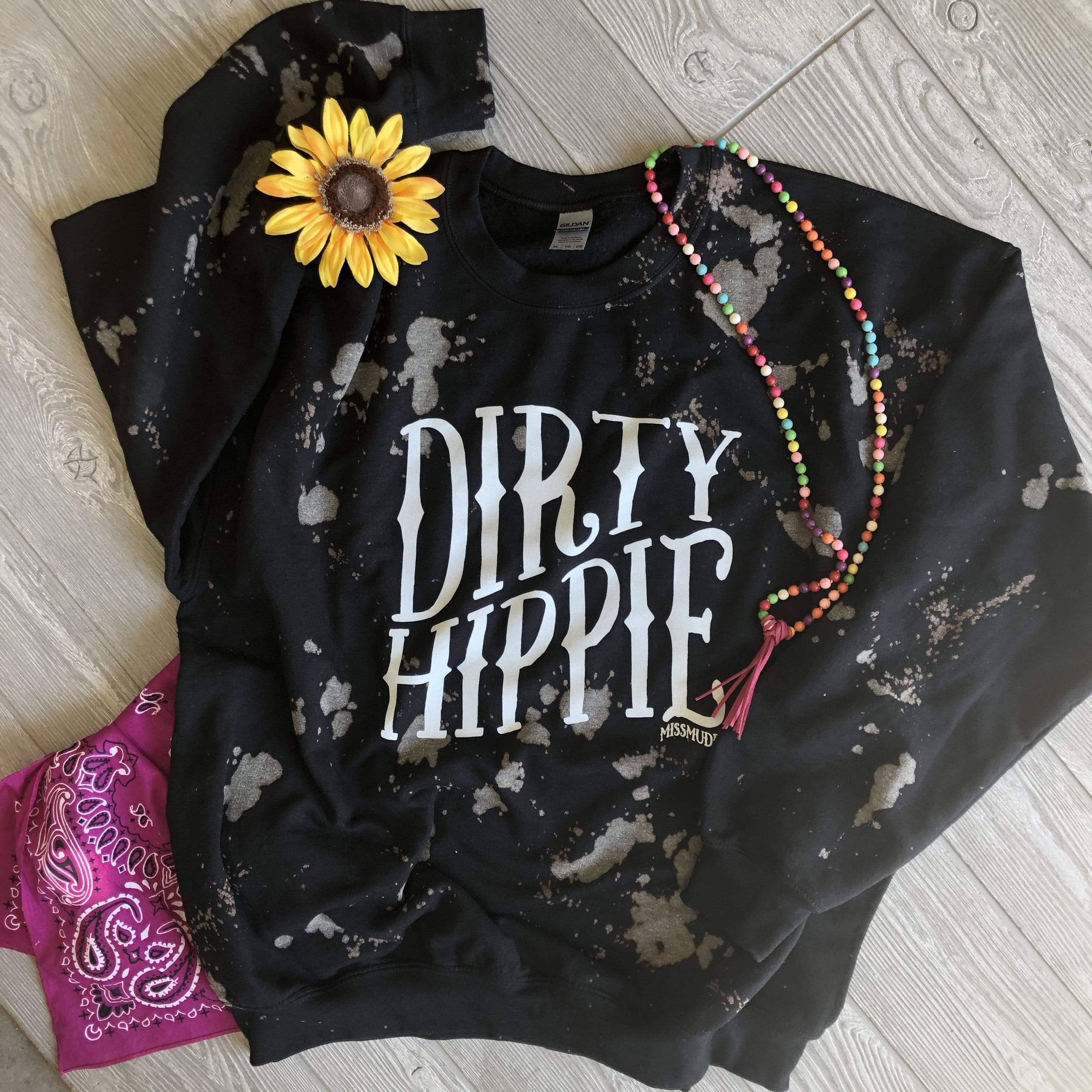 Dirty Hippie Crew Neck Bleached Sweatshirt T-Shirts, Hoodie | PodTeesHub.com