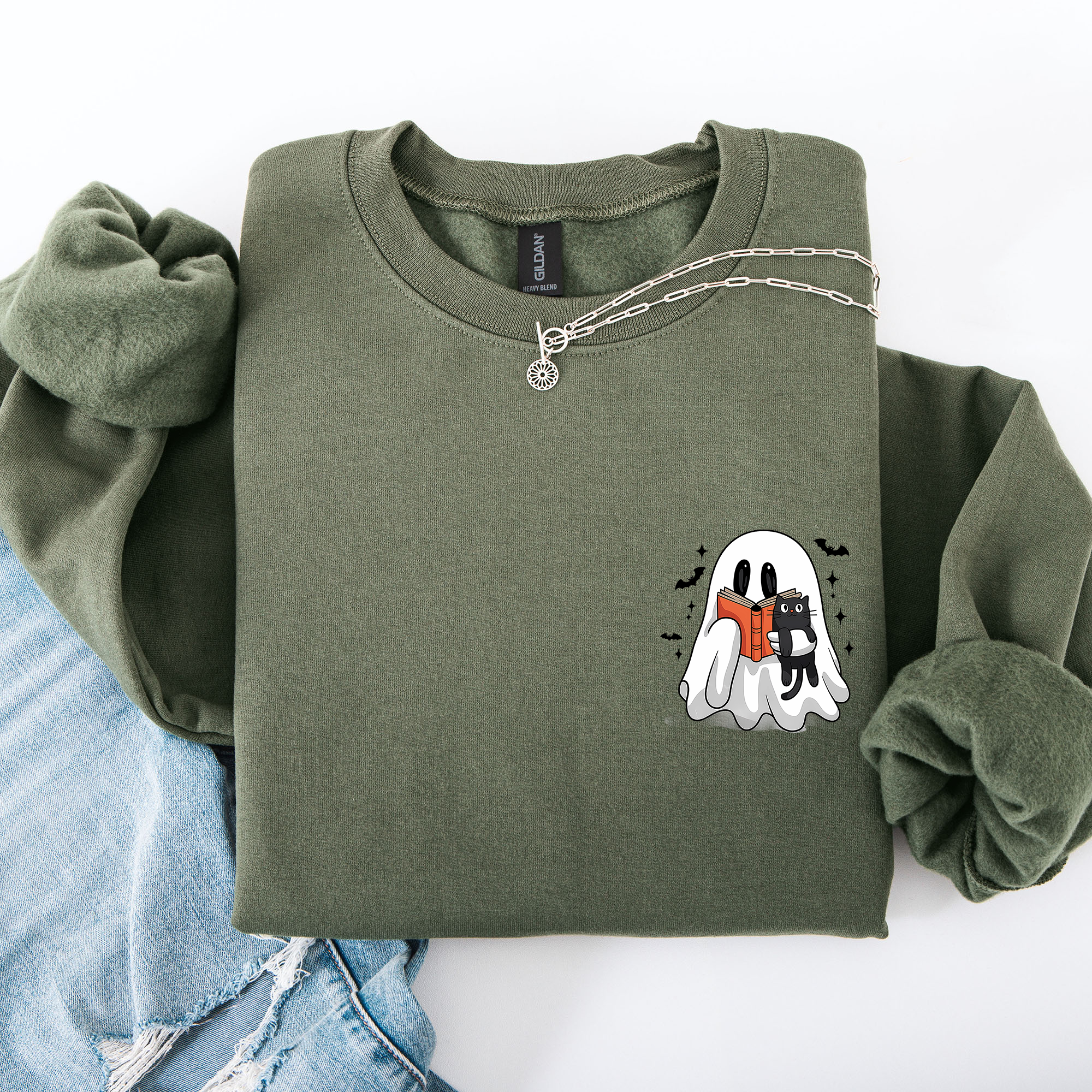 Reading Ghost, Cat, Halloween, Book, Library Sweatshirt T-Shirts, Hoodie | PodTeesHub.com