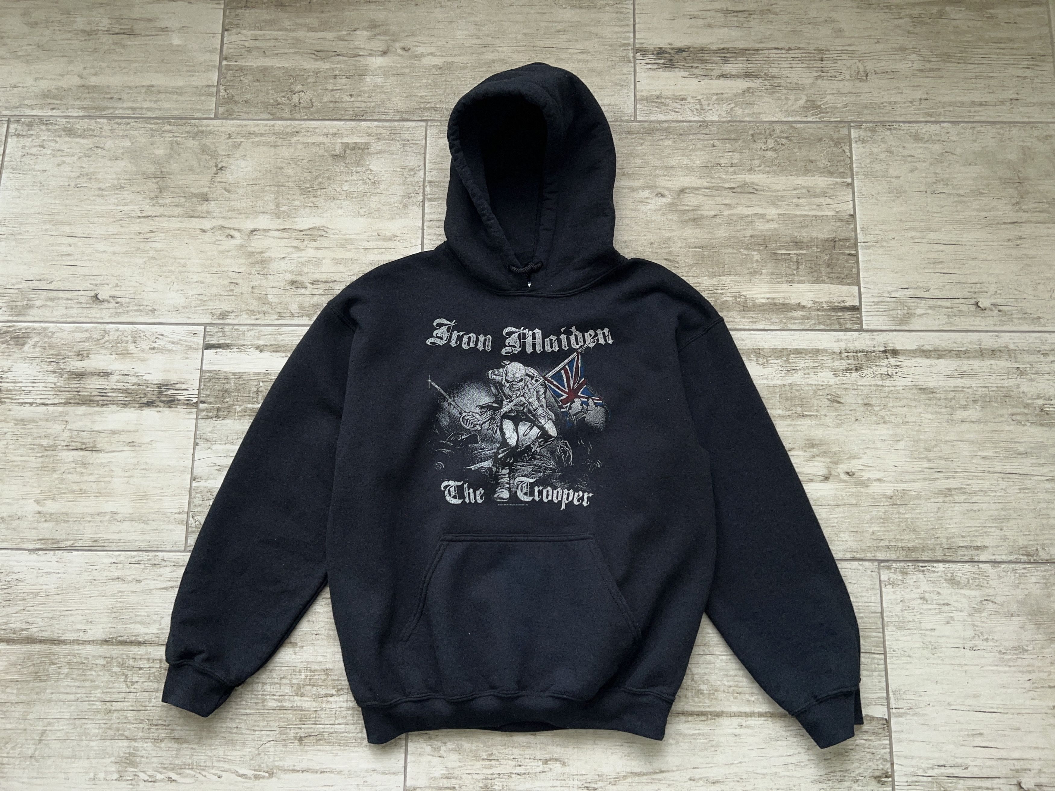 Iron Maiden X Vintage The Trooper Rock Big Logo Hoodie Sweatshirt Black Size M T-Shirts | PodTeesHub.com