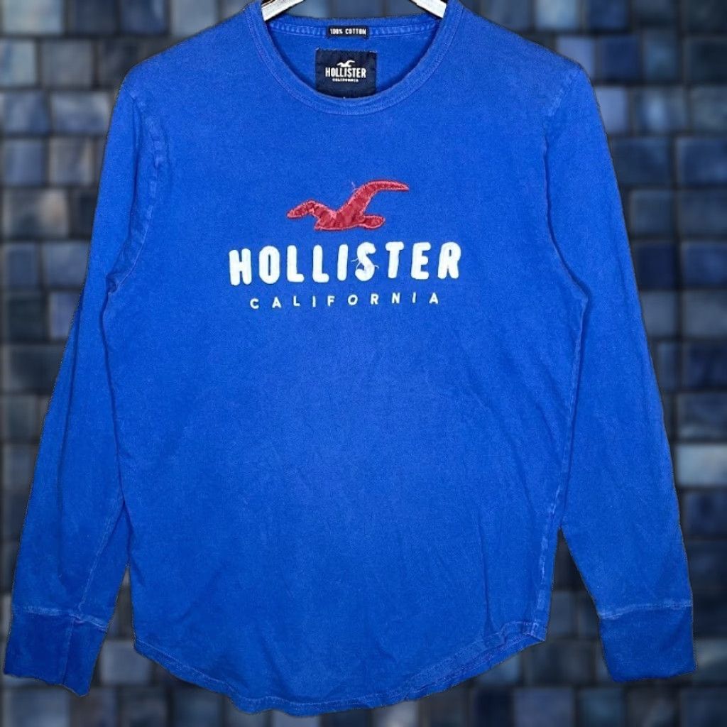 Vintage Hollister California Blue Logo Long Sleeve T Shirt Men S L Casual Beach Hoodie, Sweatshirt | PodTeesHub.com