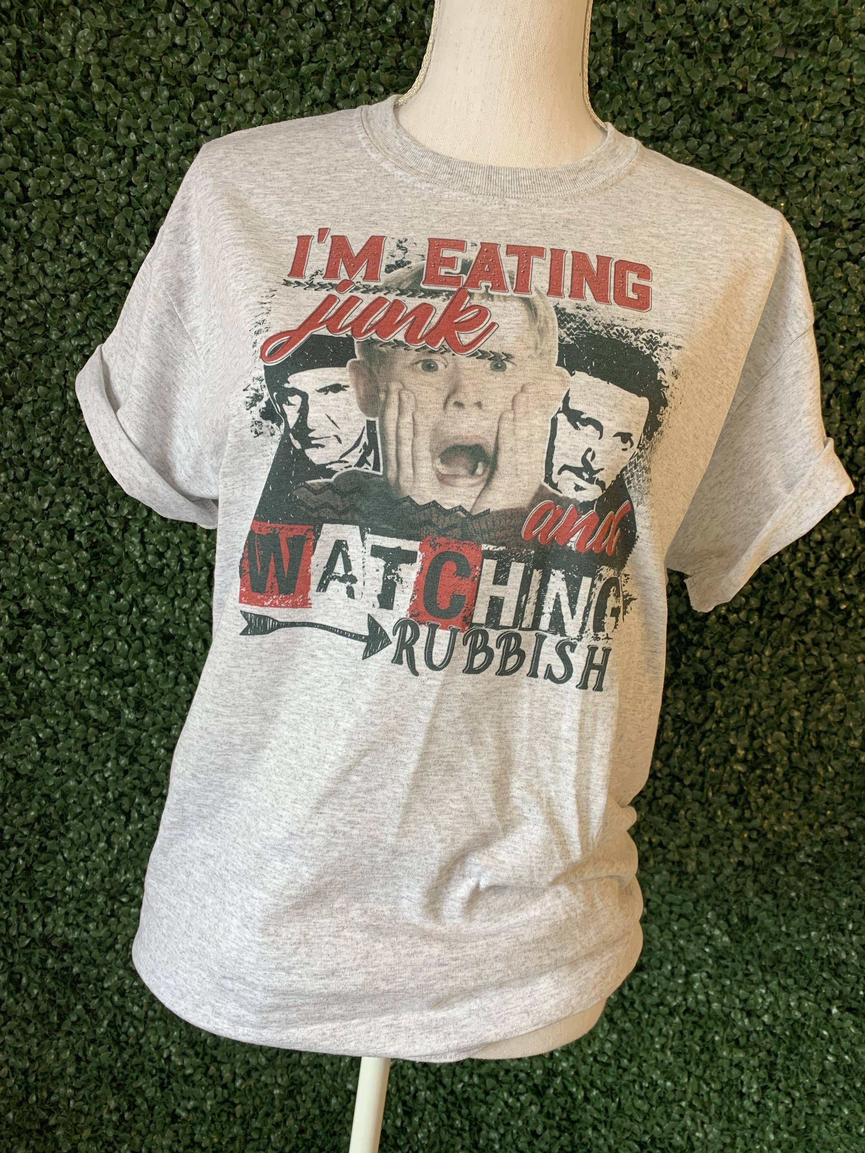 I'm Eating Junk and Watching Rubbish On Ash Gray Tee Hoodie, Sweatshirt | PodTeesHub.com