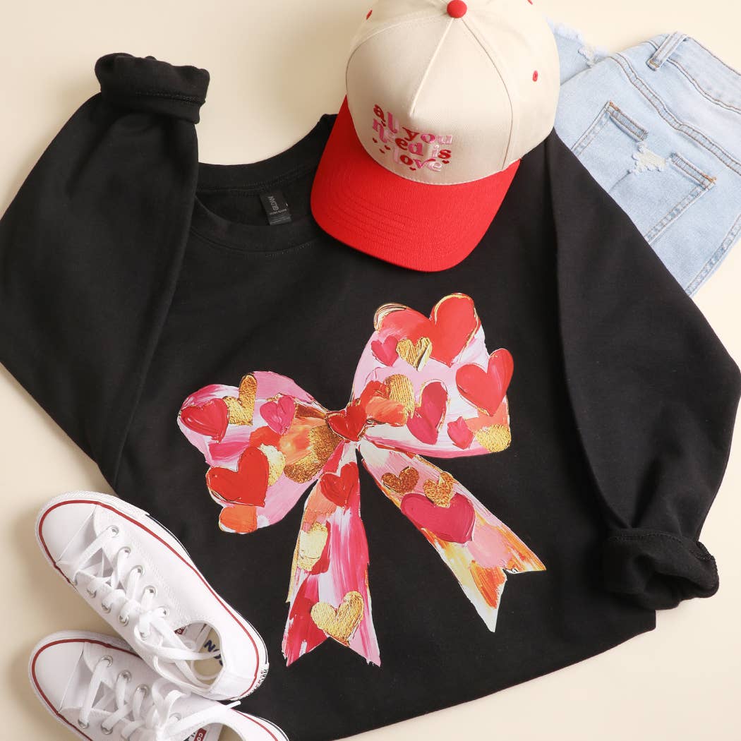 Valentine Ribbon Heart Bow Heavyweight Sweatshirt T-Shirts, Hoodie | PodTeesHub.com