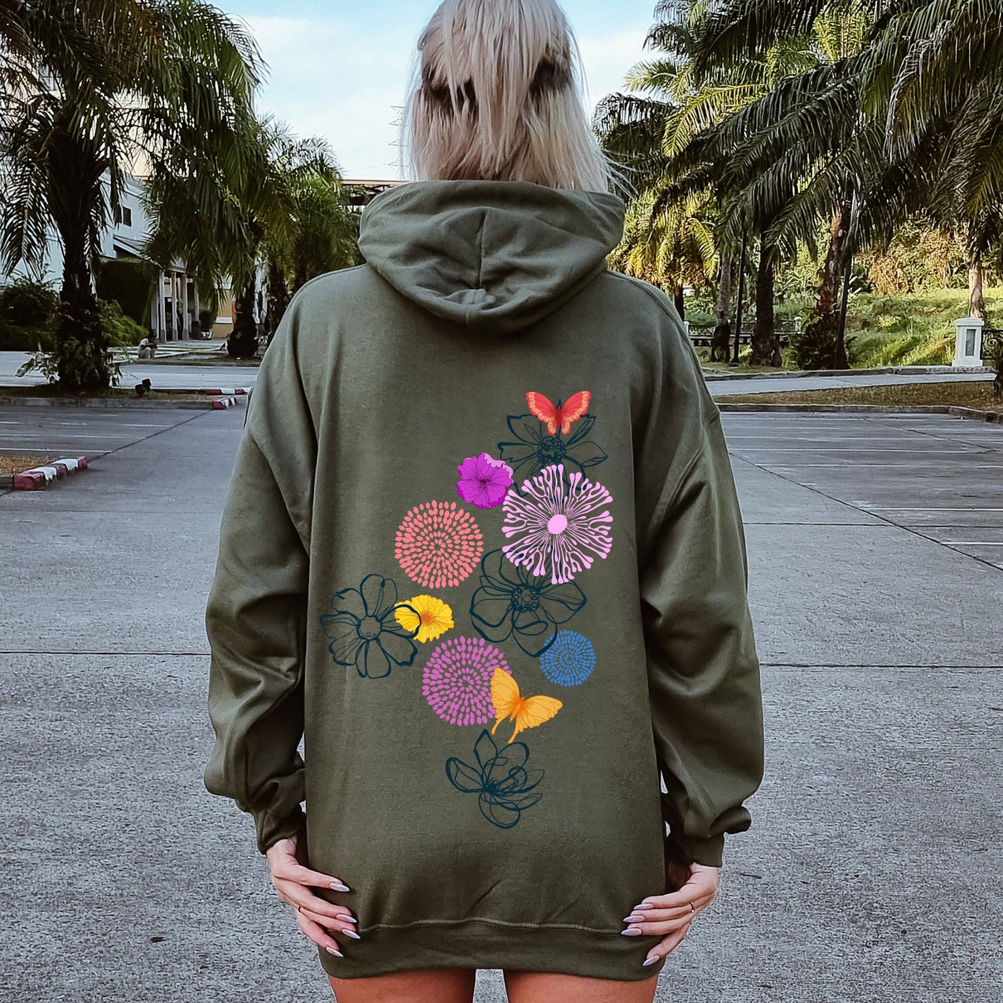 Floral Outlines, Flower Doodle Hoodie T-Shirts, Sweatshirt | PodTeesHub.com