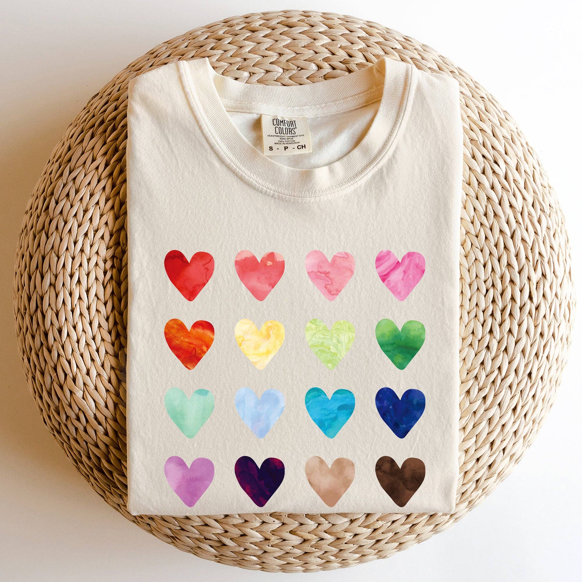 Colorful Hearts, Rainbow, Love, Comfort Colors Tshirt, Valentine's Day Hoodie, Sweatshirt | PodTeesHub.com