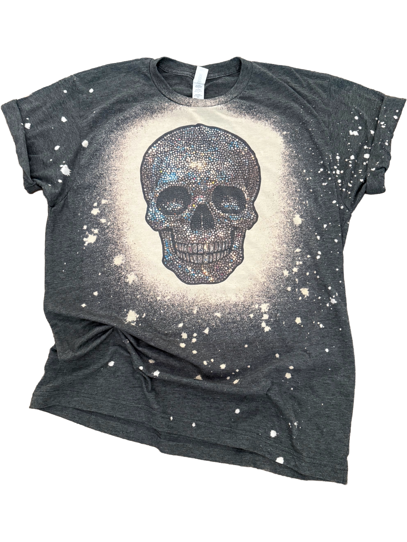 Disco Rhinestone Skull Bleached Tee Hoodie, Sweatshirt | PodTeesHub.com