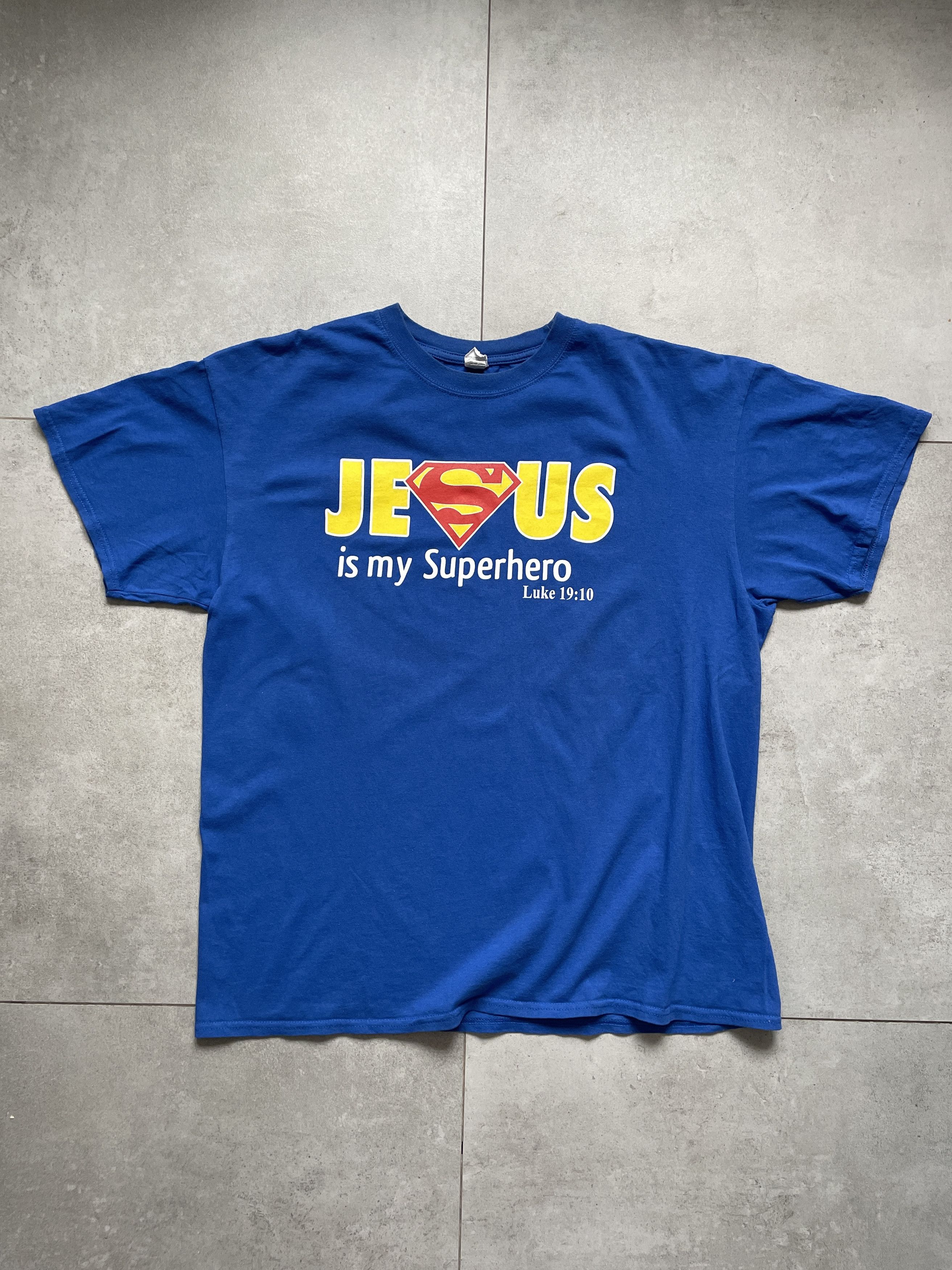 Vintage Y2k Jesus Is My Superhero Blue Christian Superman Humor Tee Hoodie, Sweatshirt | PodTeesHub.com