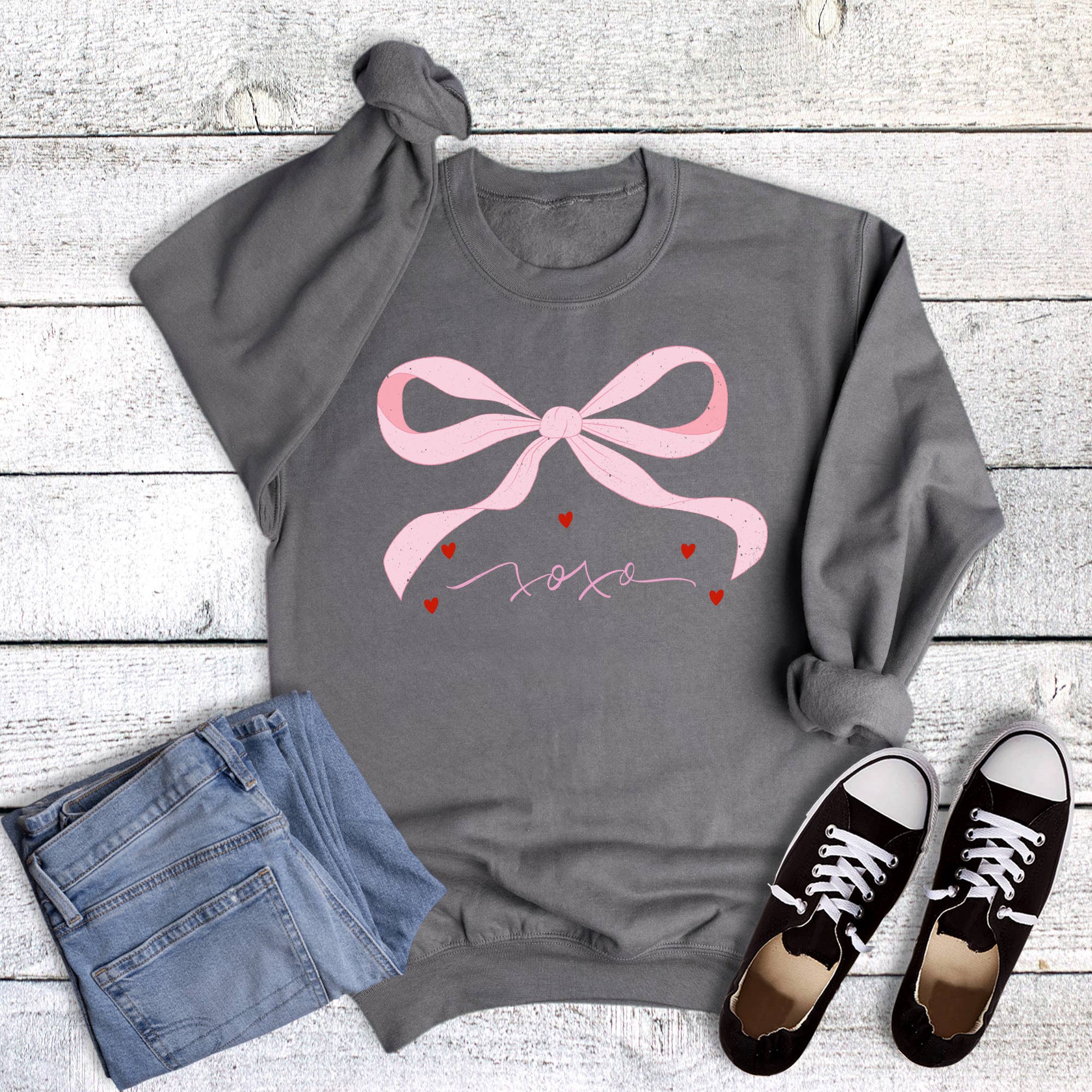 Valentine Coquette Bow Xoxo Sweatshirt T-Shirts, Hoodie | PodTeesHub.com