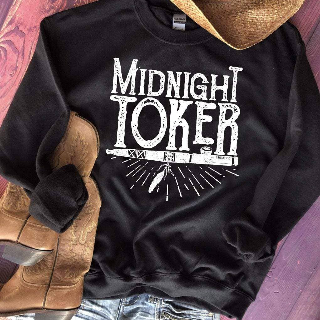Midnight Toker Black Crew Neck Sweatshirt T-Shirts, Hoodie | PodTeesHub.com