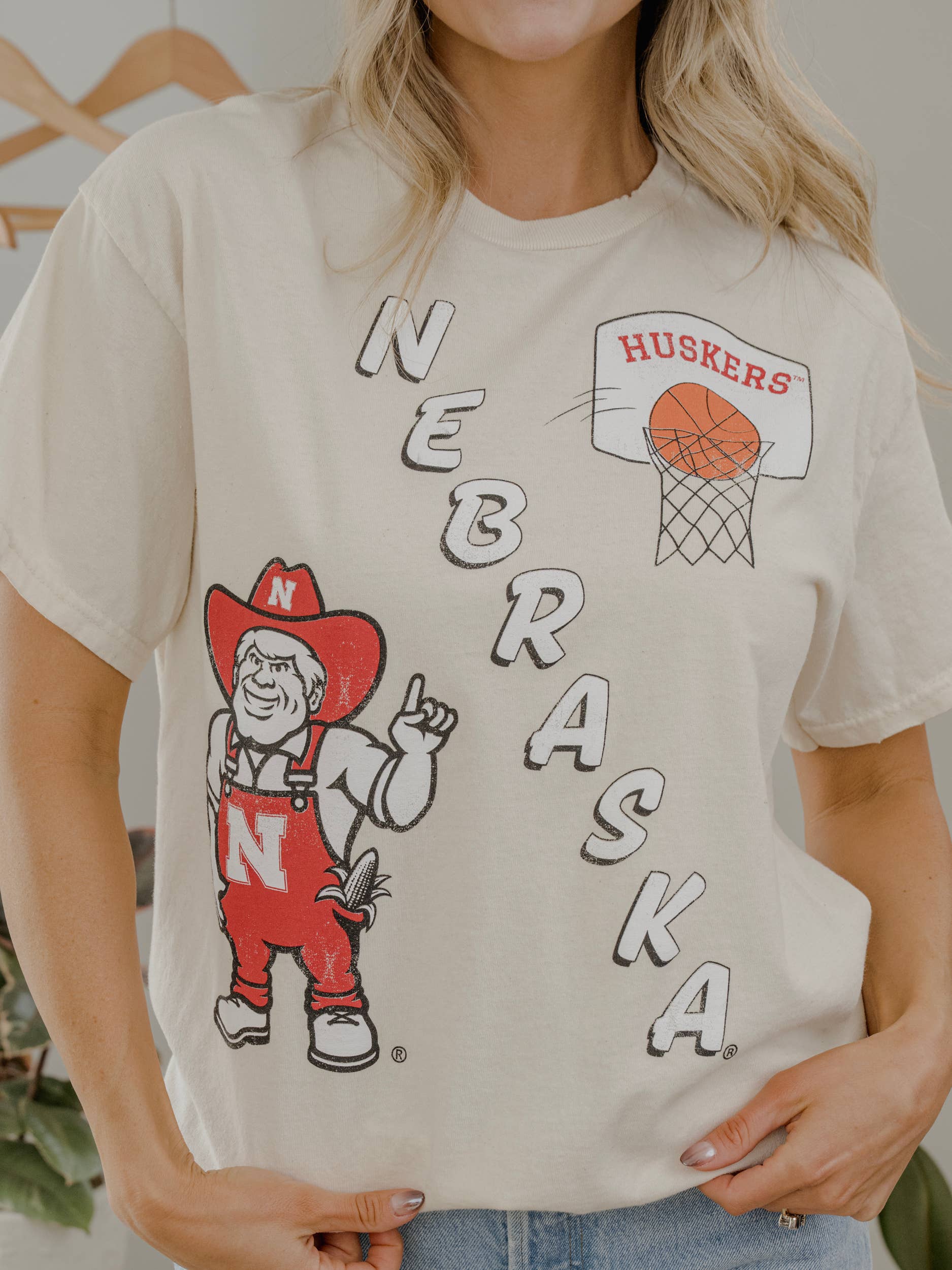 Nebraska Huskers Herbie Retro Basketball Thrifted Tee Hoodie, Sweatshirt | PodTeesHub.com