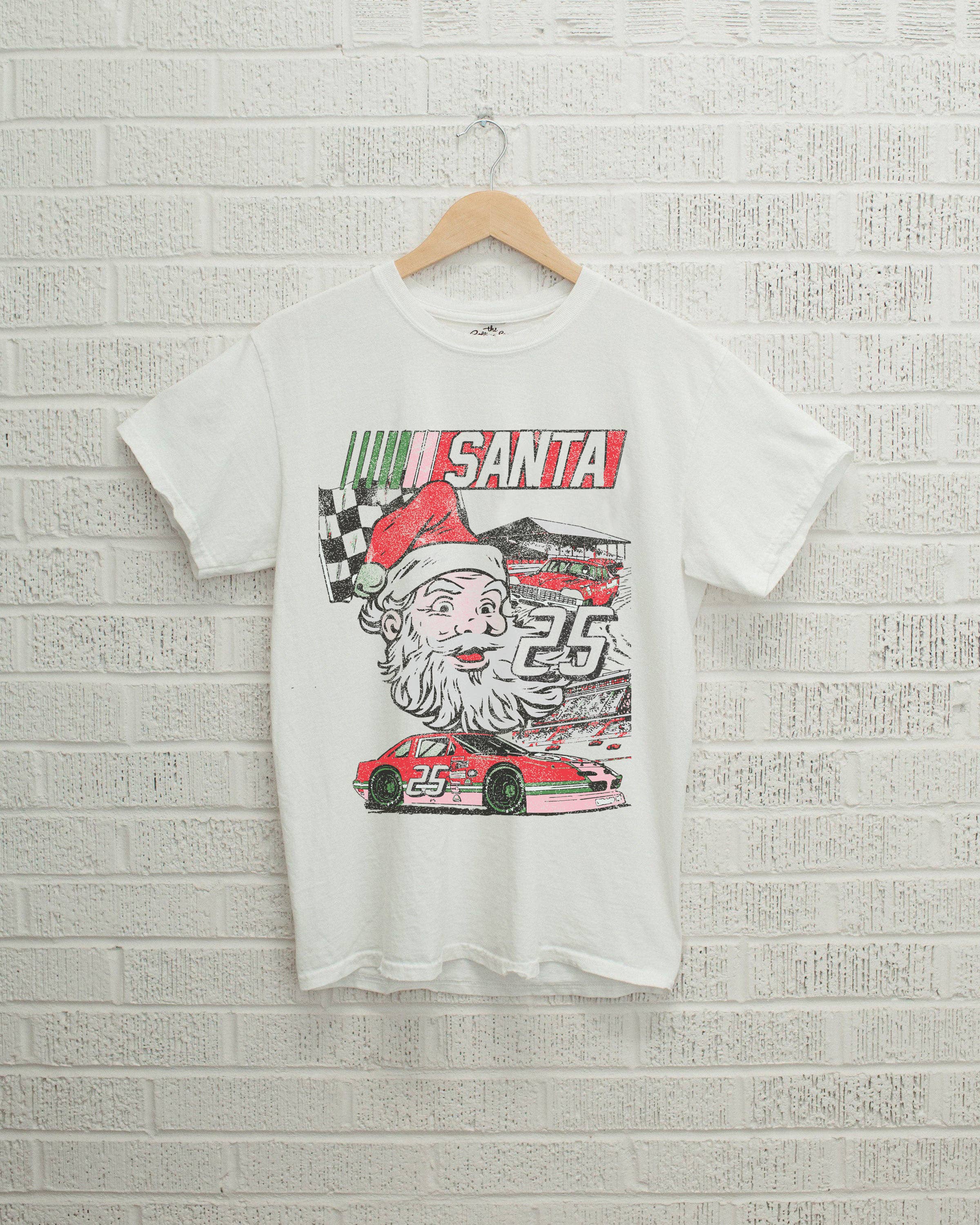 Children's Santa Race Car White Tee Hoodie, Sweatshirt | PodTeesHub.com
