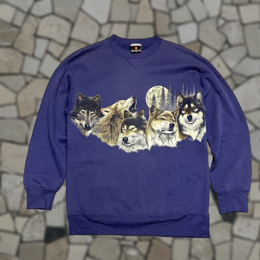 Vintage Habitat Wolf Wraparound Nature Sweatshirt Howling Moon Large Sweatshirt Graphic Prin T-Shirts, Hoodie