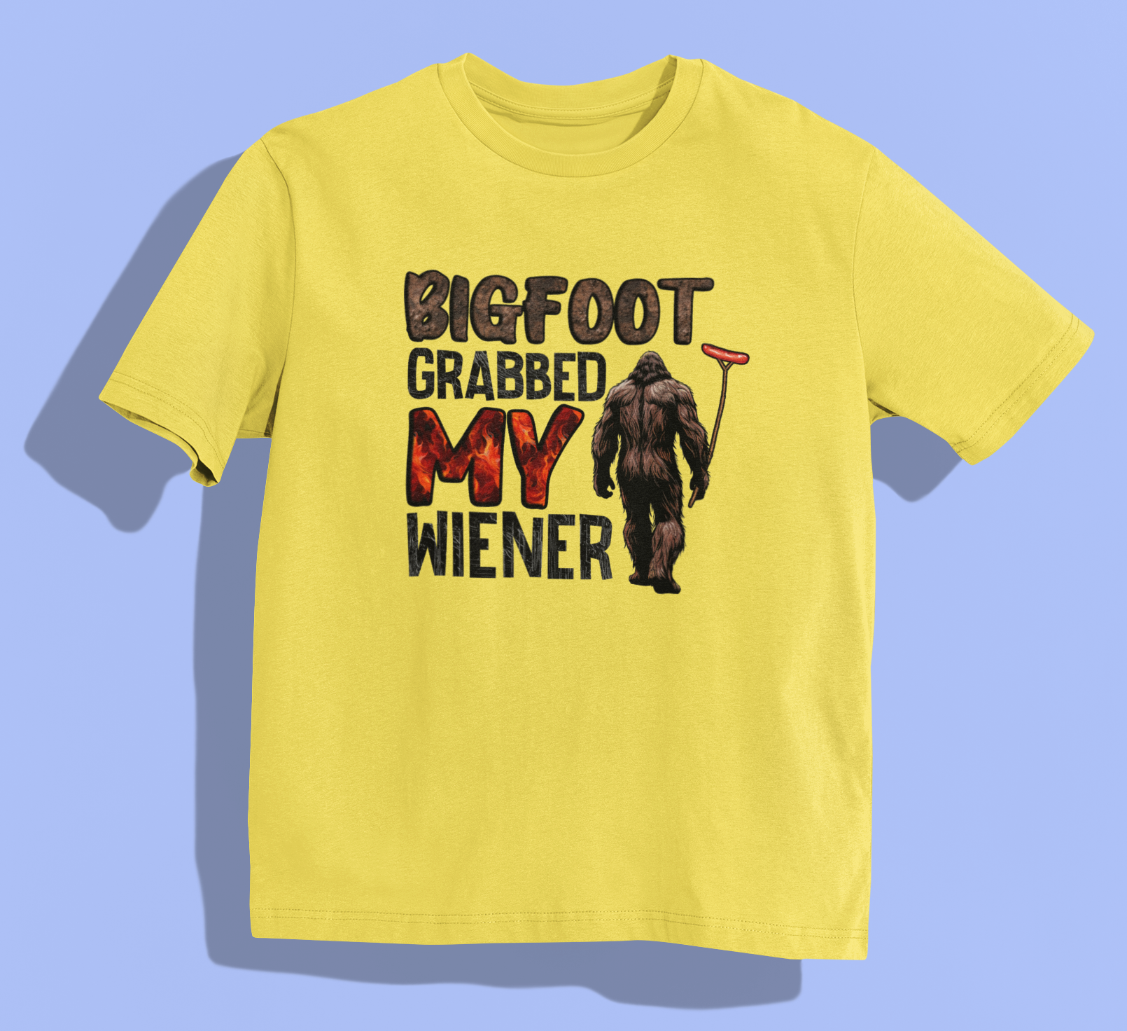 Bigfoot Grabbed My Wiener T-Shirt (Yellow) Hoodie, Sweatshirt | PodTeesHub.com