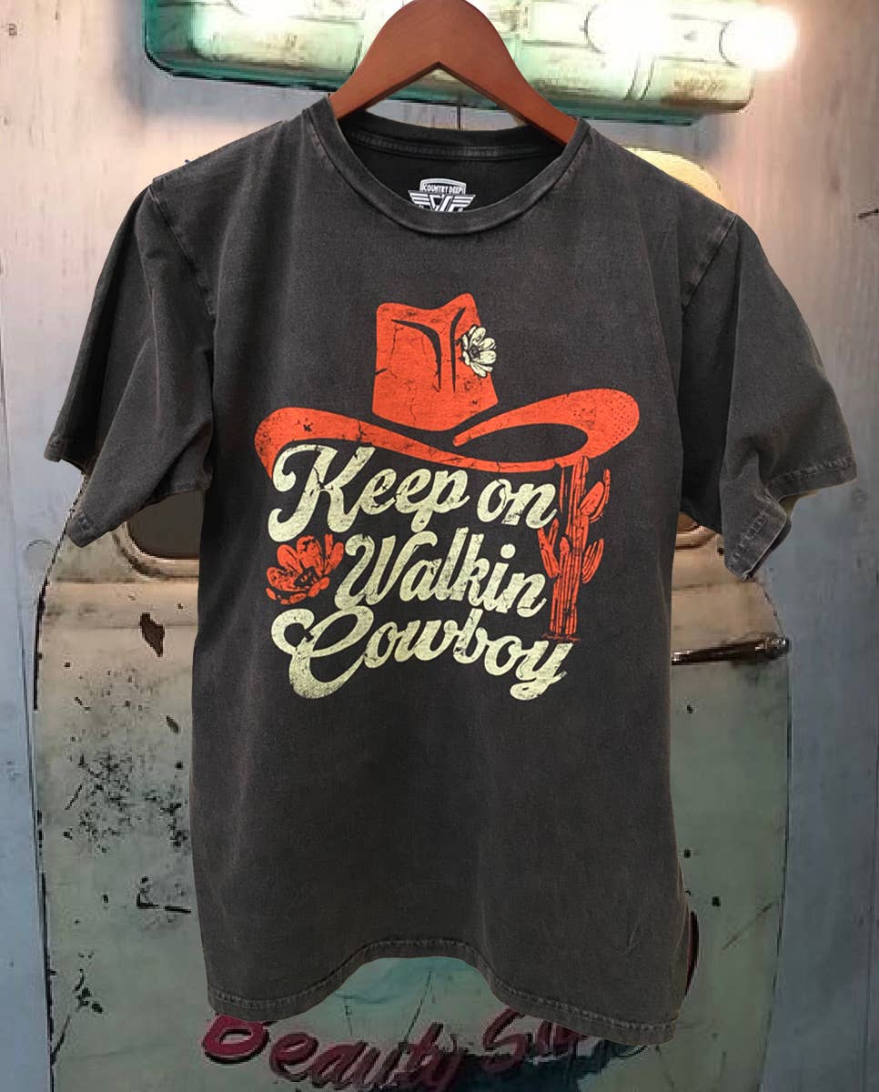Walk On Cowboy Acid Wash Relaxed Tee Hoodie, Sweatshirt | PodTeesHub.com